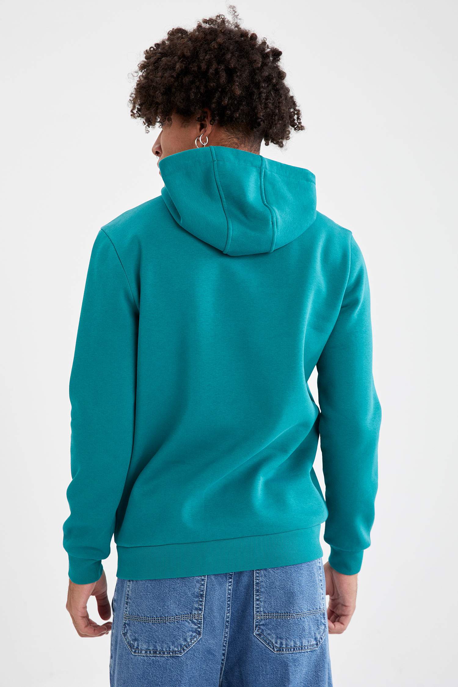 Slim Fit Kapüşonlu Slogan Baskılı Pamuklu Sweatshirt