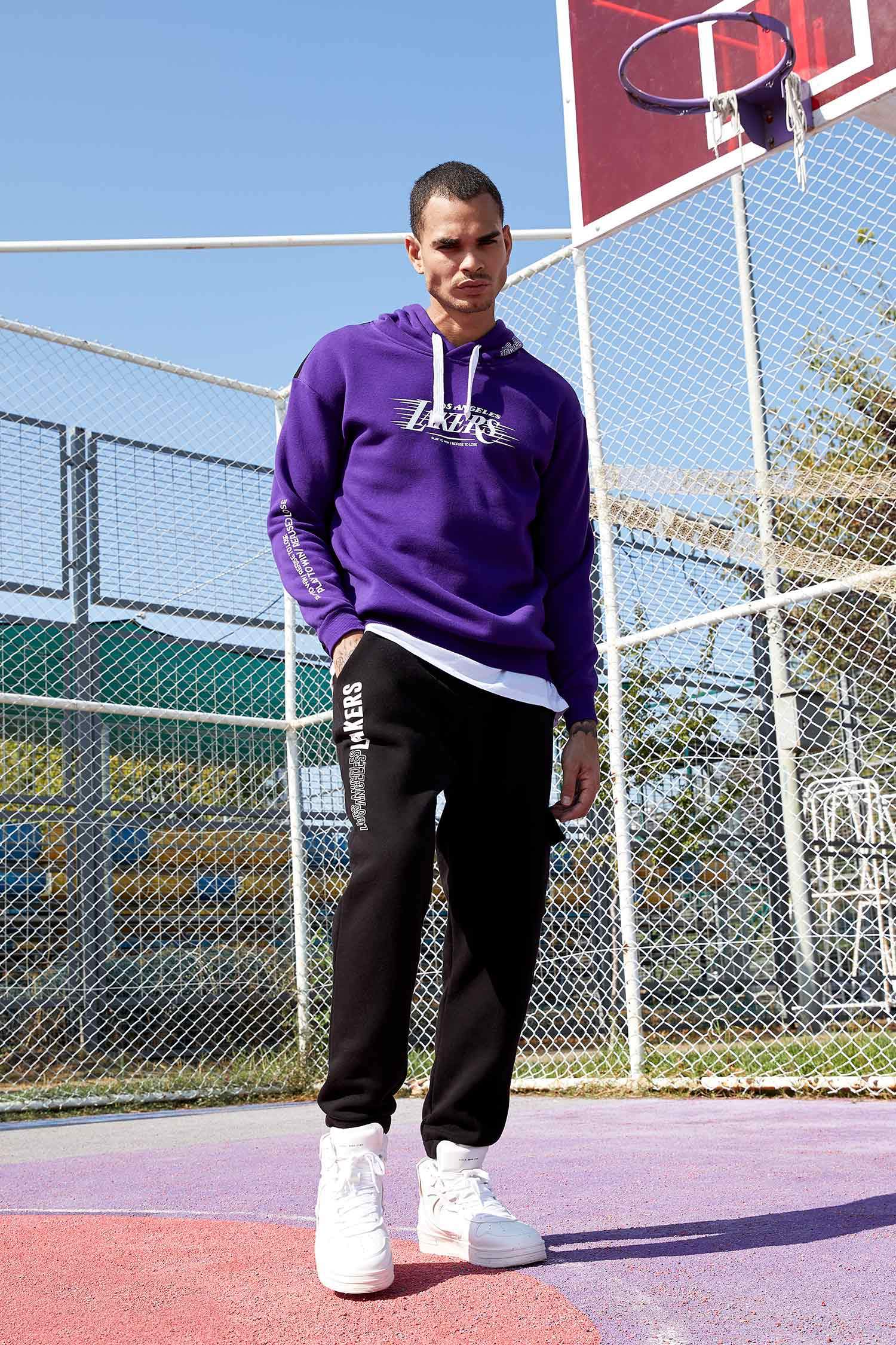 NBA Los Angeles Lakers Lisanslı Oversize Fit Kapüşonlu Pamuklu Sweatshirt