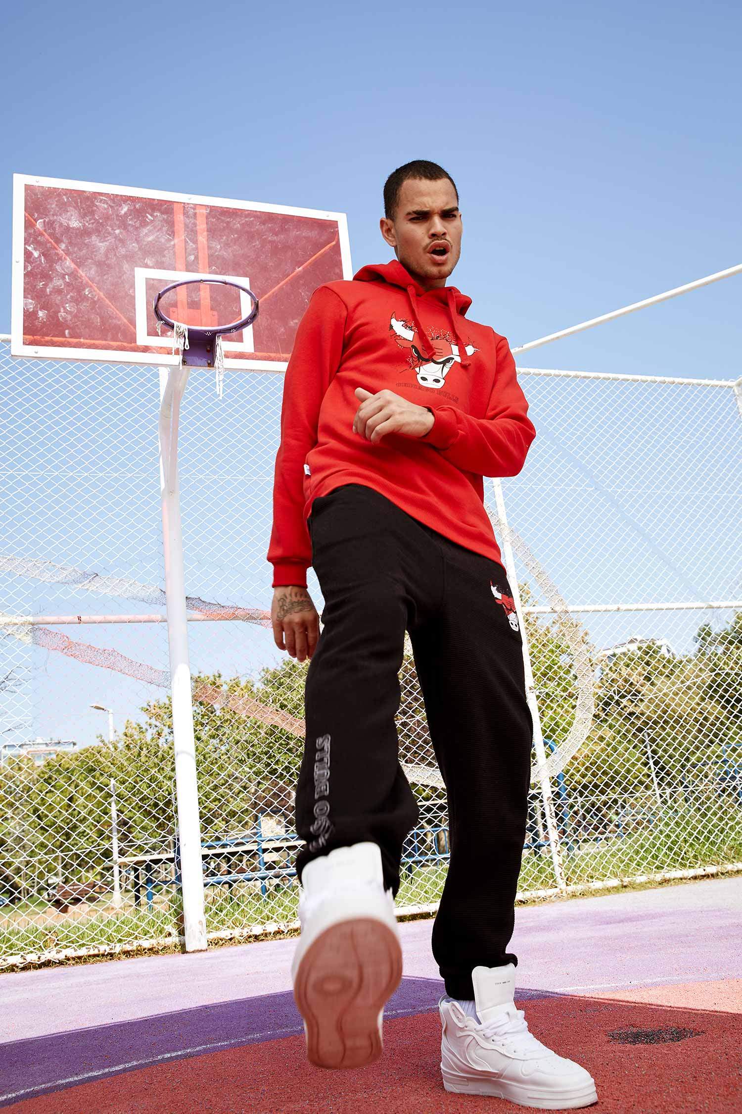 NBA Lisanslı Oversize Fit Chicago Bulls Baskılı Jogger Eşofman Altı