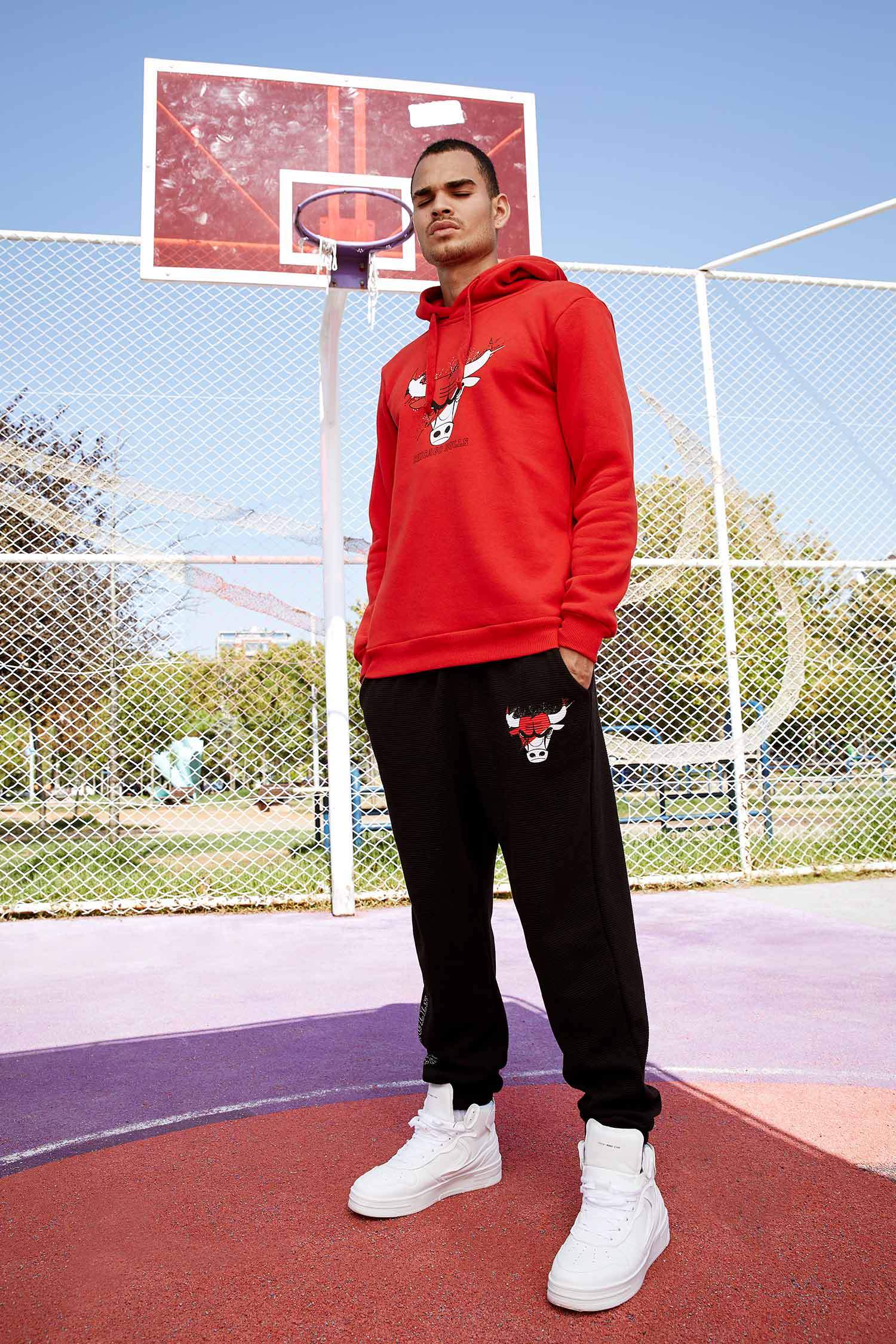 NBA Lisanslı Oversize Fit Chicago Bulls Baskılı Jogger Eşofman Altı