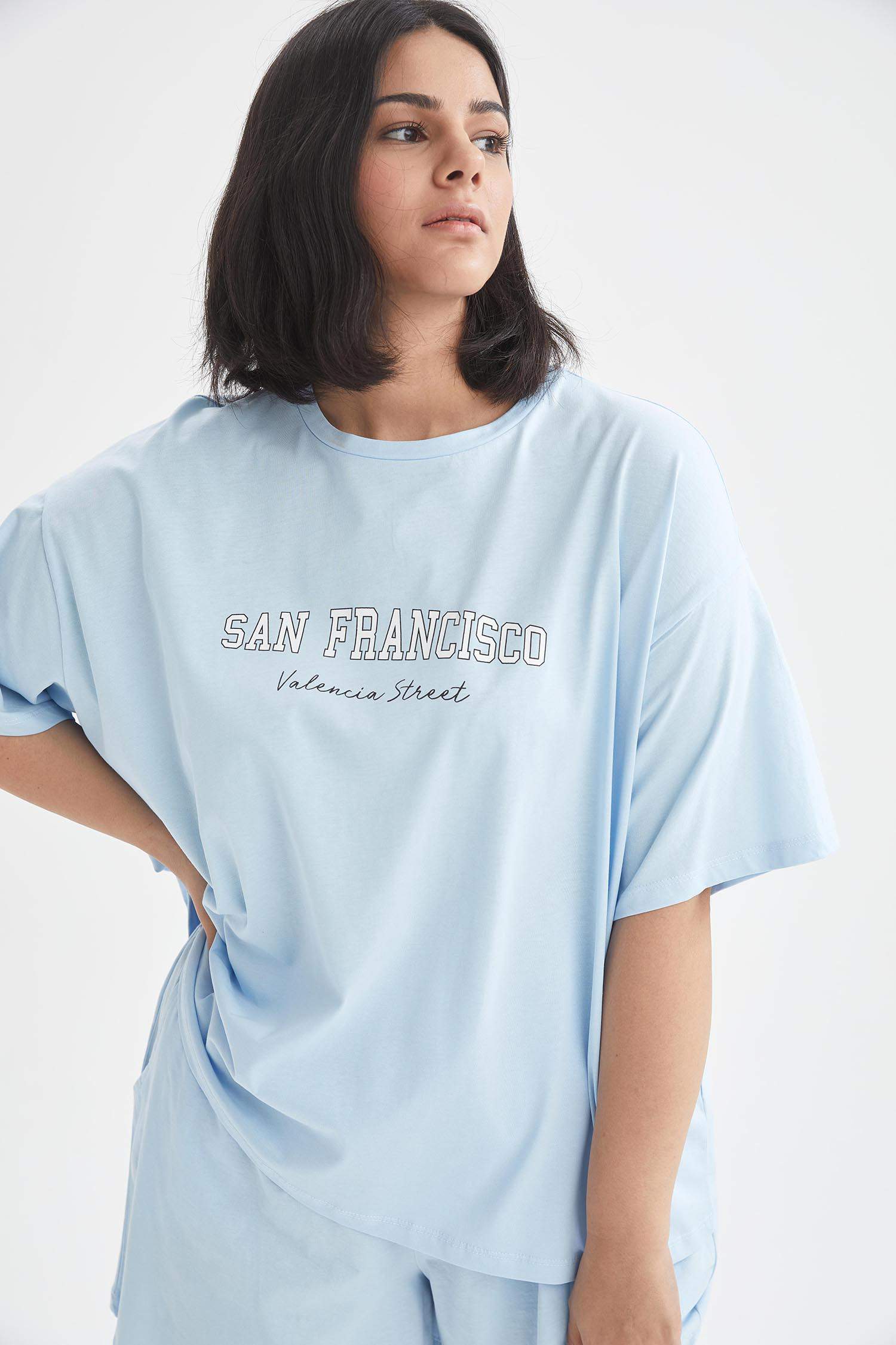 Slogan Baskılı Bisiklet Yaka Relax Fit Büyük Beden Tişört