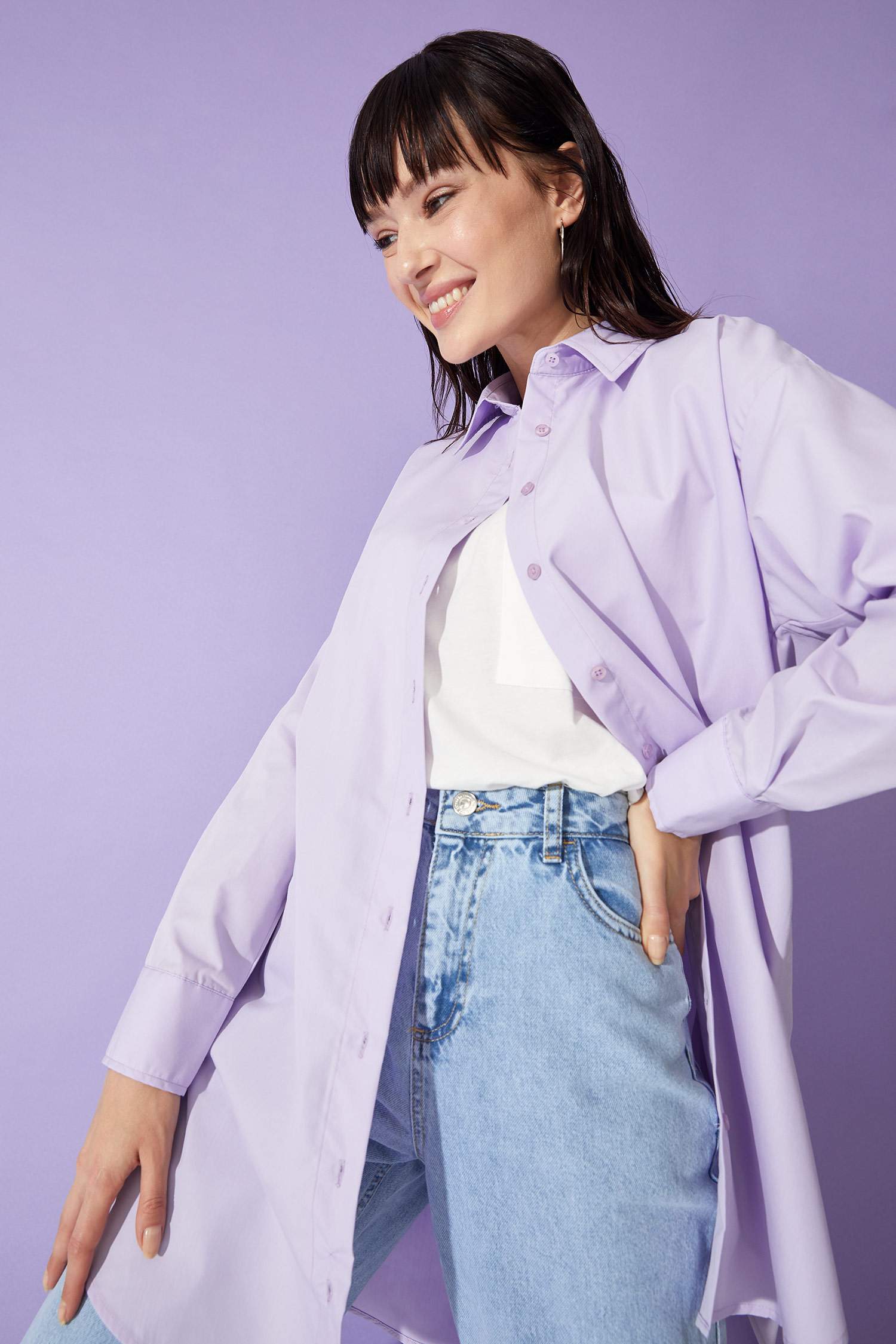 Relax Fit Uzun Kollu Poplin Uzun Kollu Dokuma Tunik