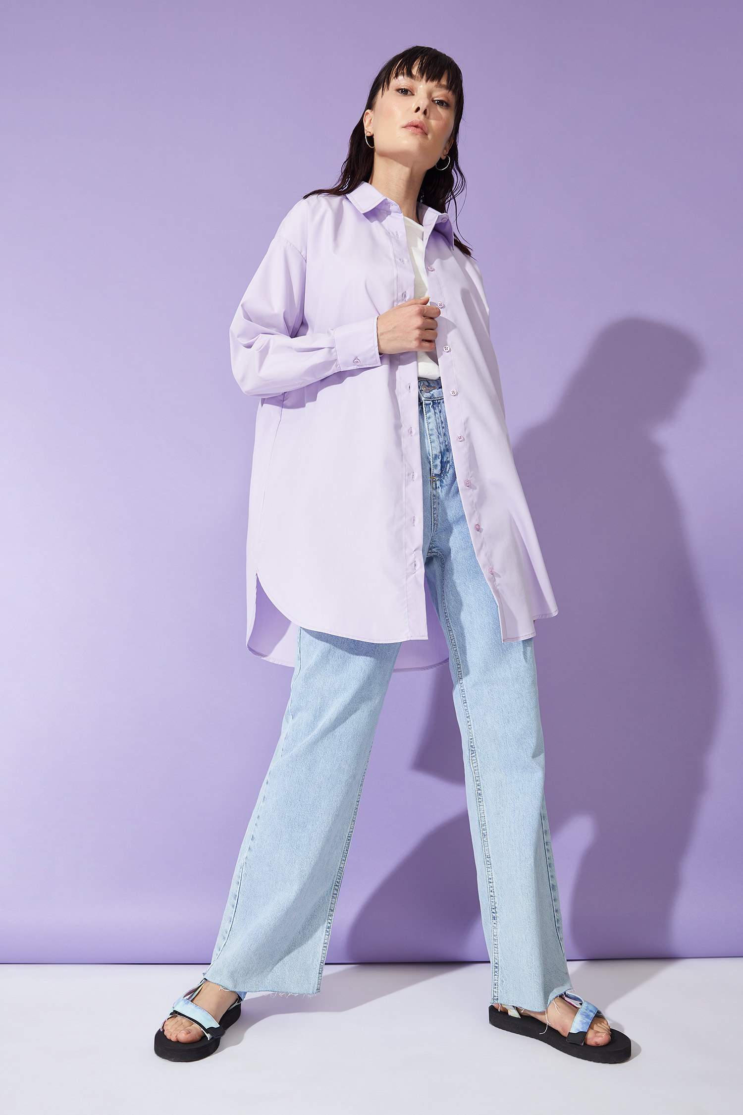 Relax Fit Uzun Kollu Poplin Uzun Kollu Dokuma Tunik