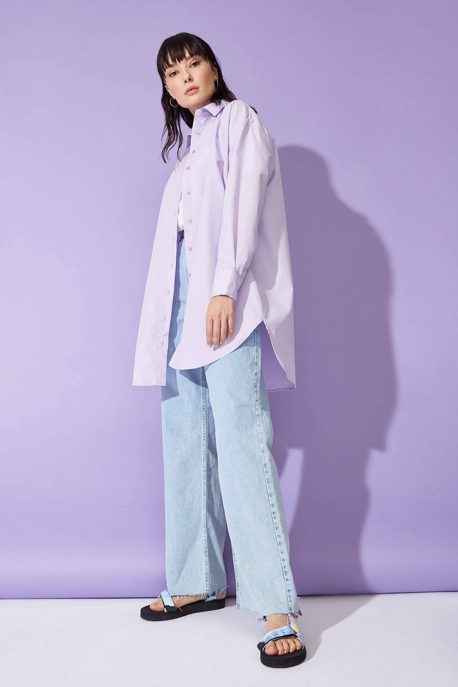Relax Fit Uzun Kollu Poplin Uzun Kollu Dokuma Tunik