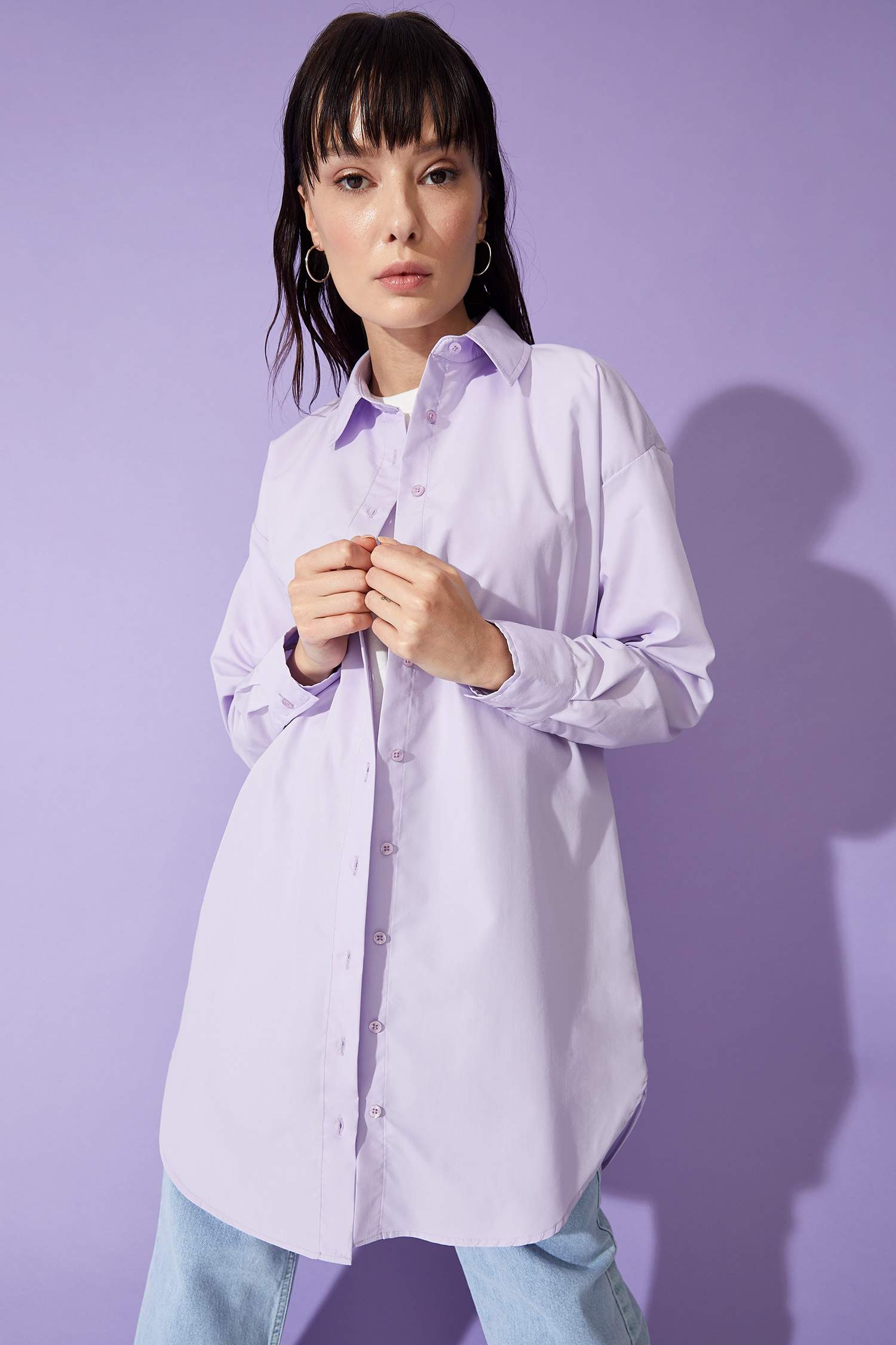 Relax Fit Uzun Kollu Poplin Uzun Kollu Dokuma Tunik