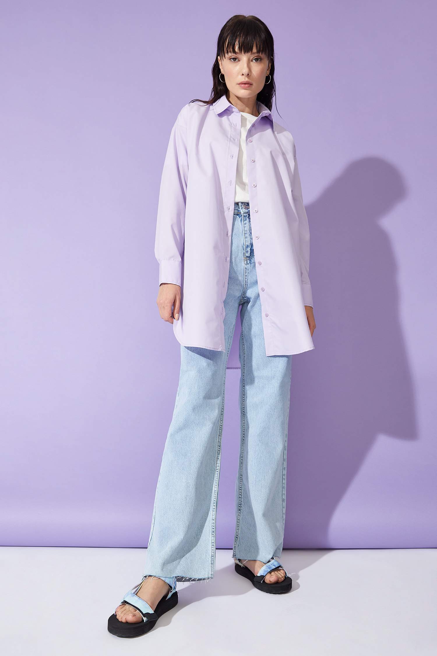 Relax Fit Uzun Kollu Poplin Uzun Kollu Dokuma Tunik