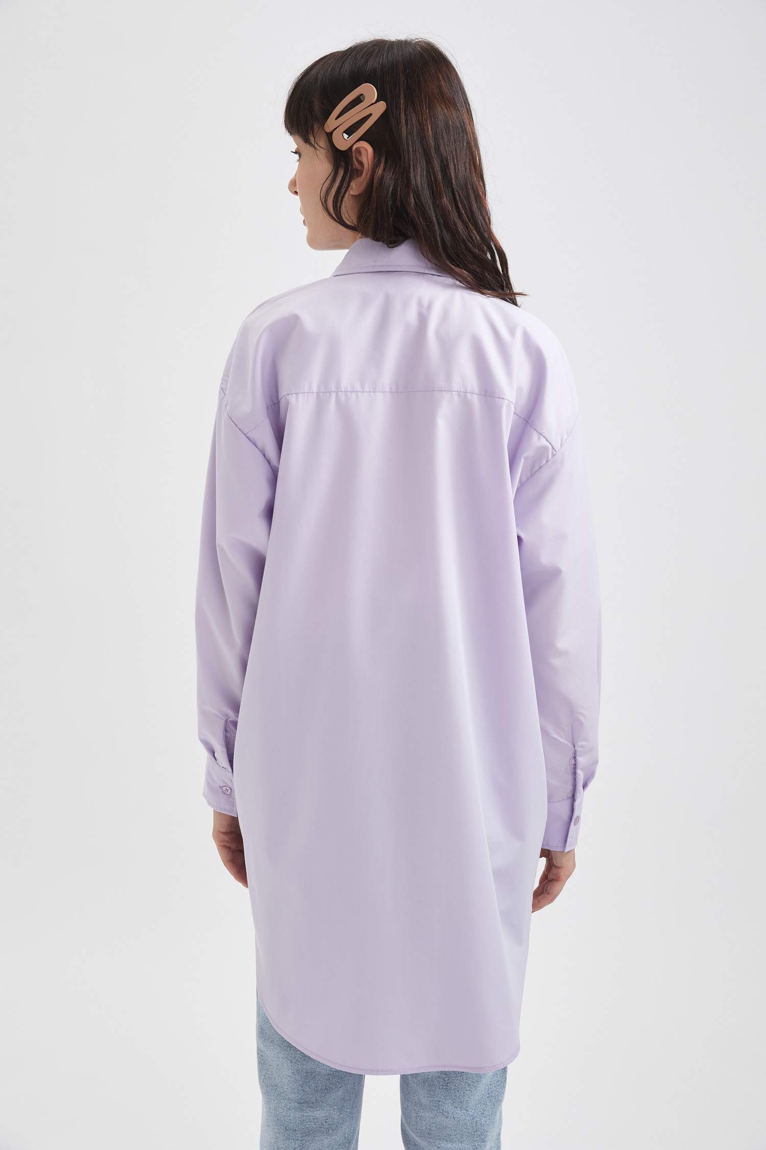 Relax Fit Uzun Kollu Poplin Uzun Kollu Dokuma Tunik