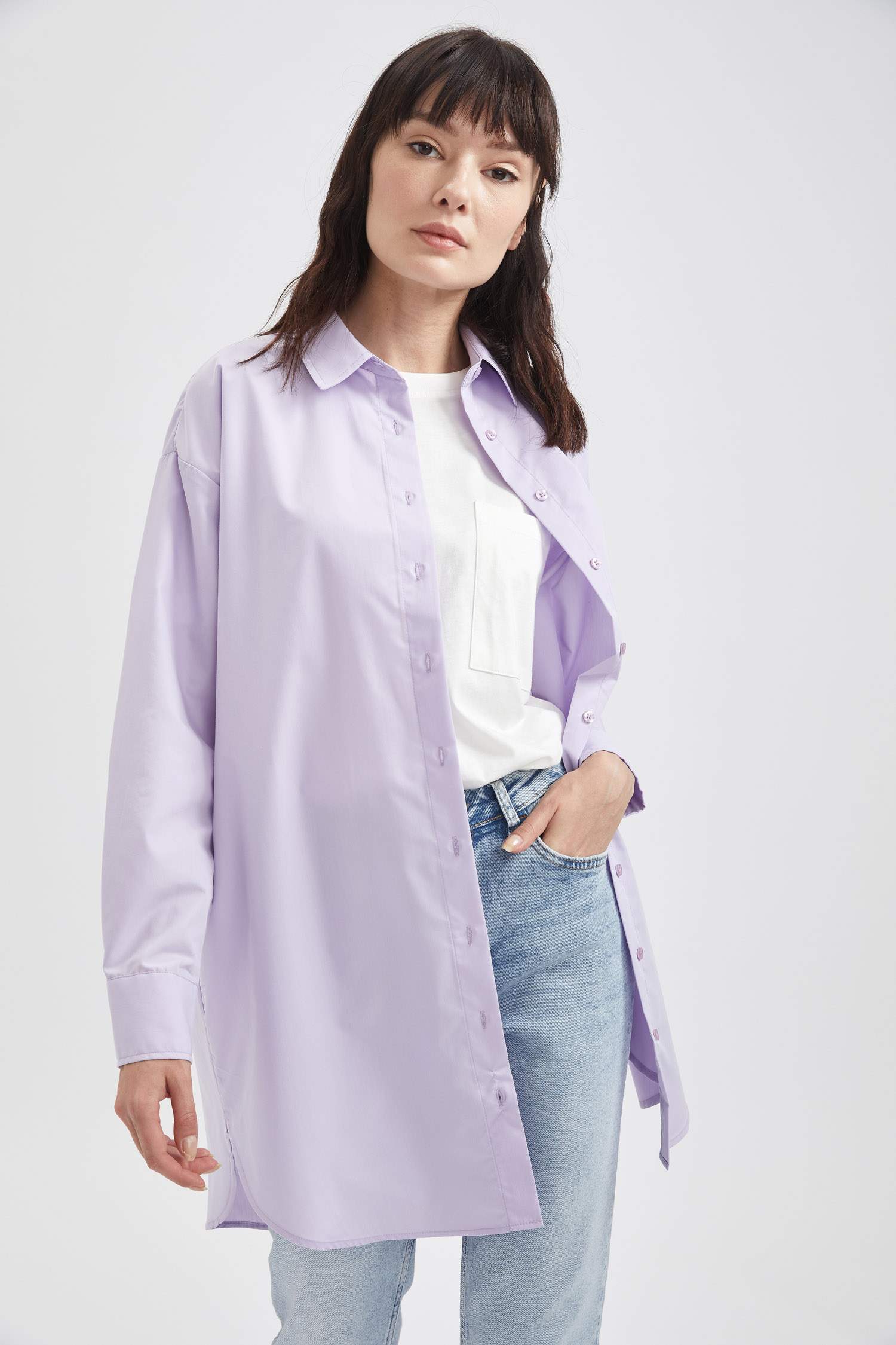 Relax Fit Uzun Kollu Poplin Uzun Kollu Dokuma Tunik