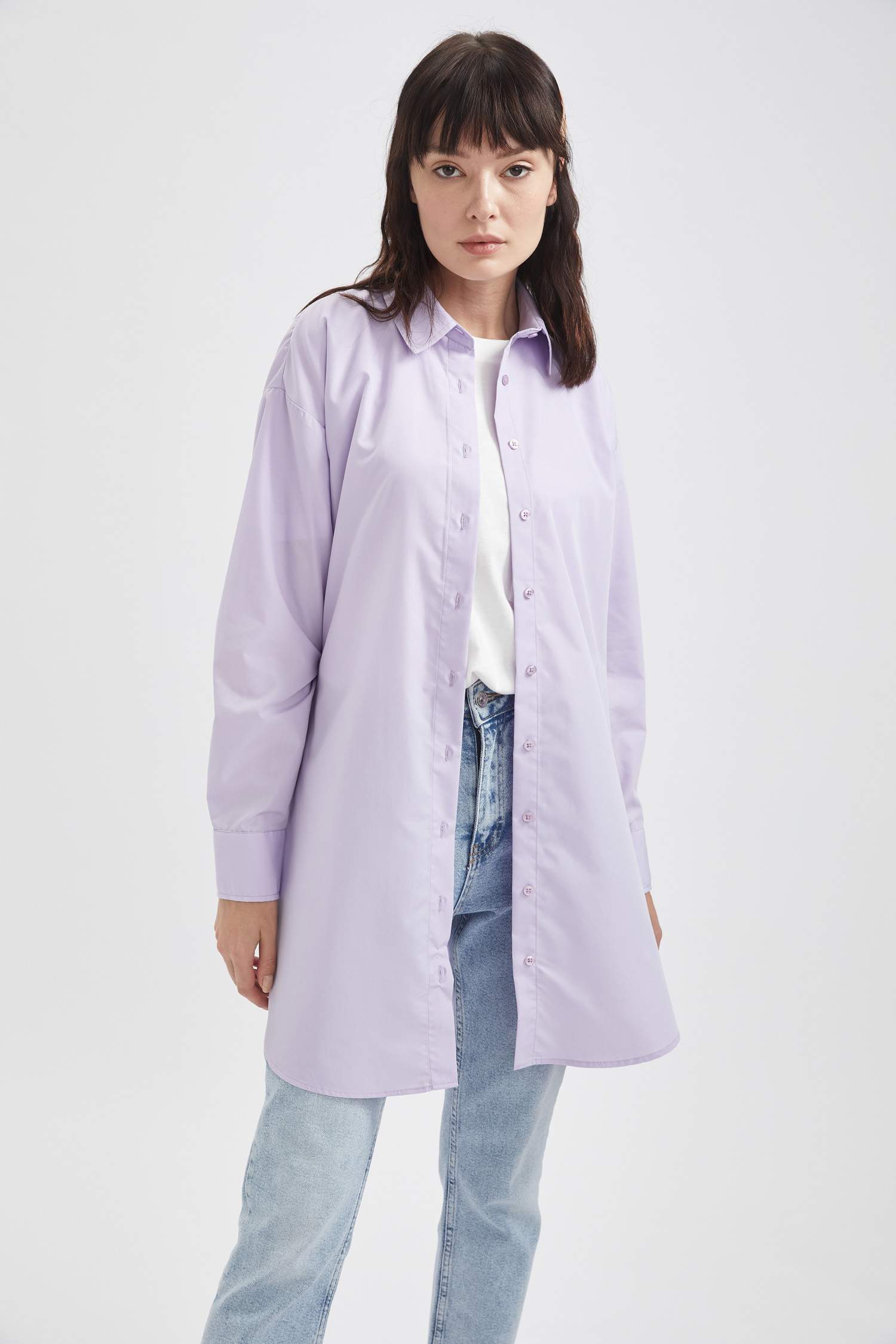 Relax Fit Uzun Kollu Poplin Uzun Kollu Dokuma Tunik