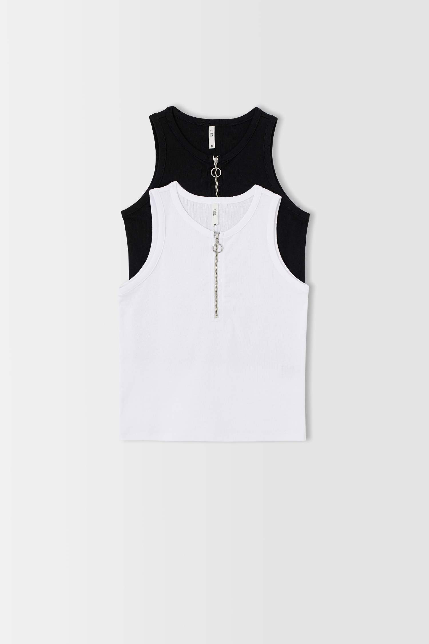 Fermuarlı Halter Yaka Slim Fit 2'li Crop Top