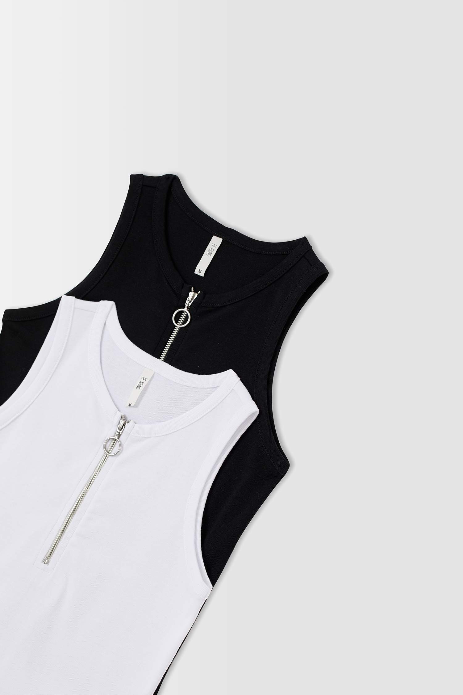Fermuarlı Halter Yaka Slim Fit 2'li Crop Top