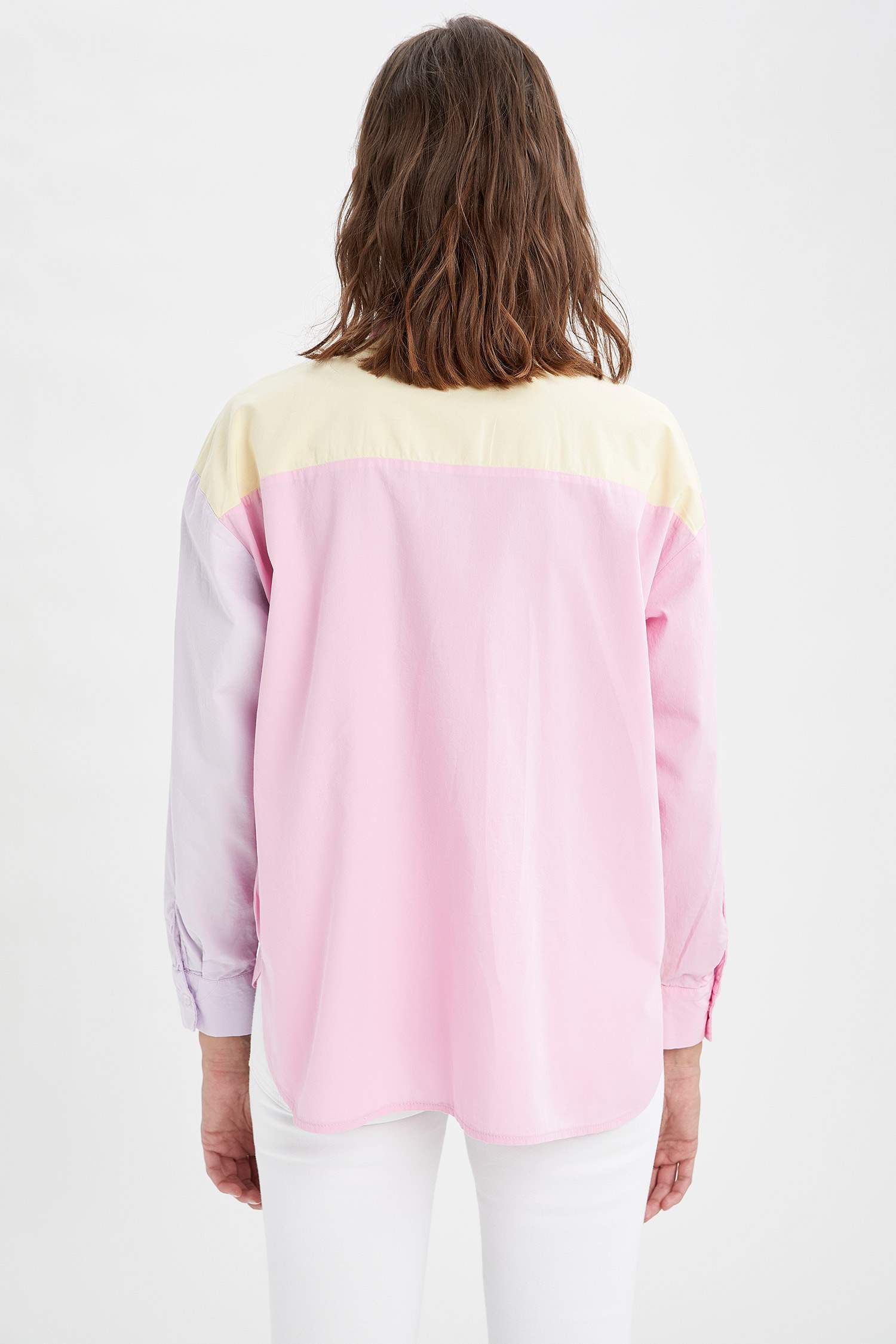 Renk Bloklu Oversize Fit Poplin Gömlek