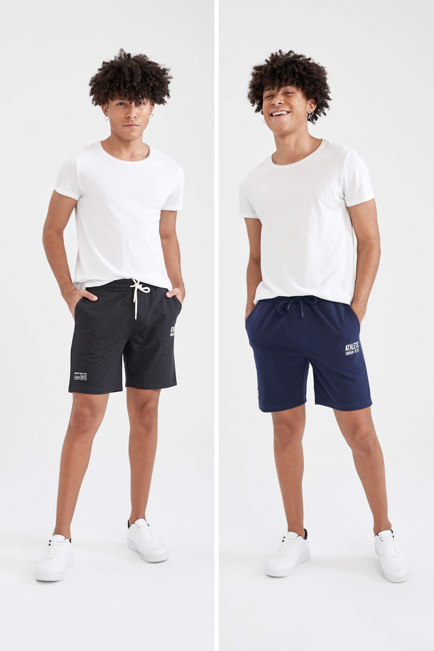 Slim Fit Beli Bağcıklı Baskılı 2'li Şort