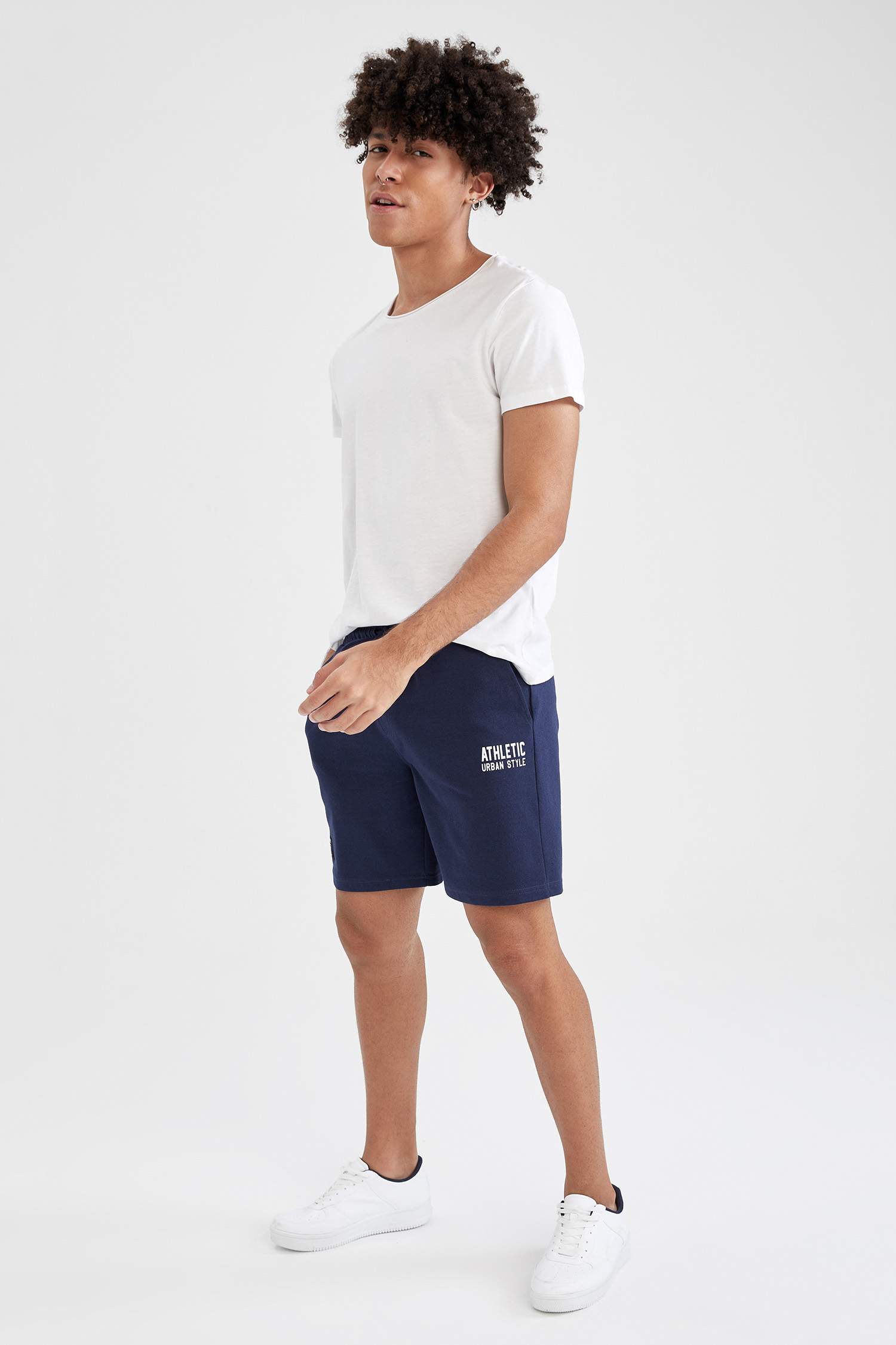 Slim Fit Beli Bağcıklı Baskılı 2'li Şort