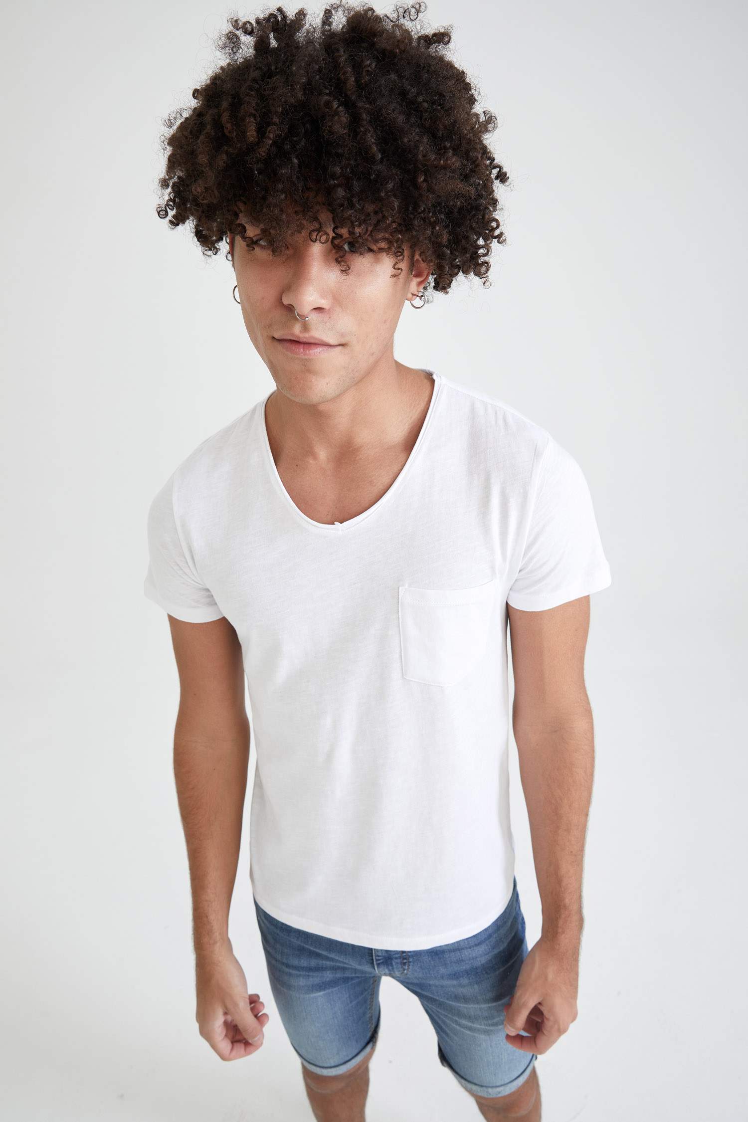 Slim Fit V Yaka Kısa Kollu 2'li Tişört