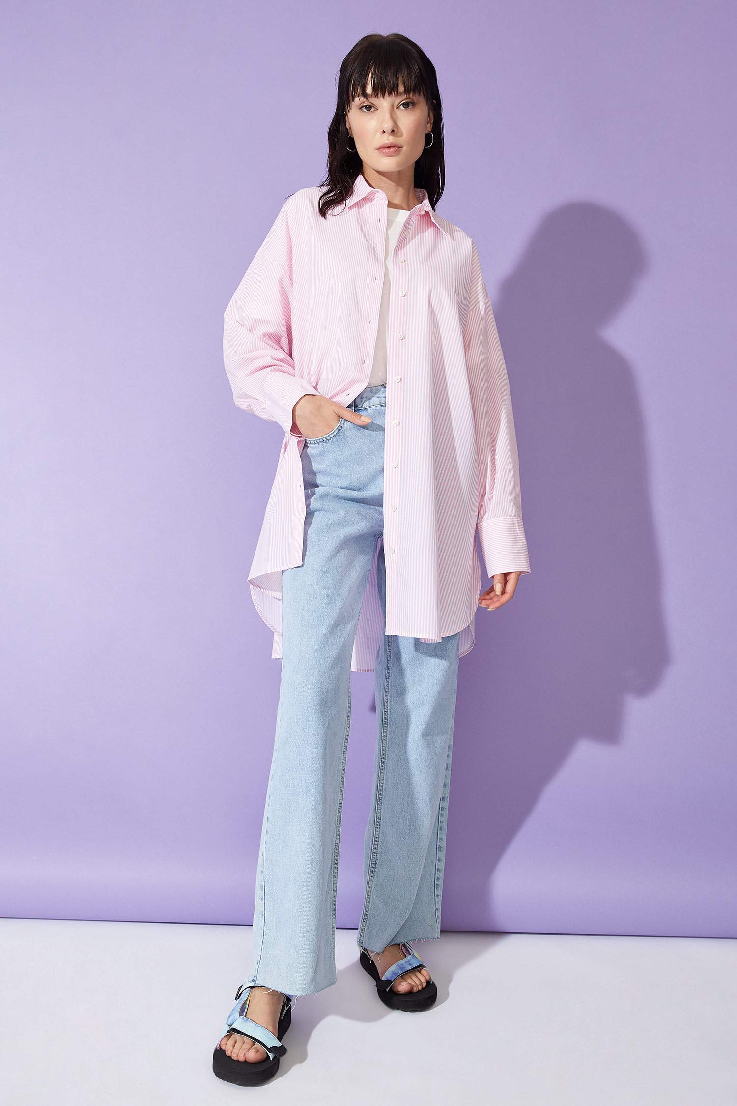 Çizgili Relax Fit Poplin Gömlek Tunik