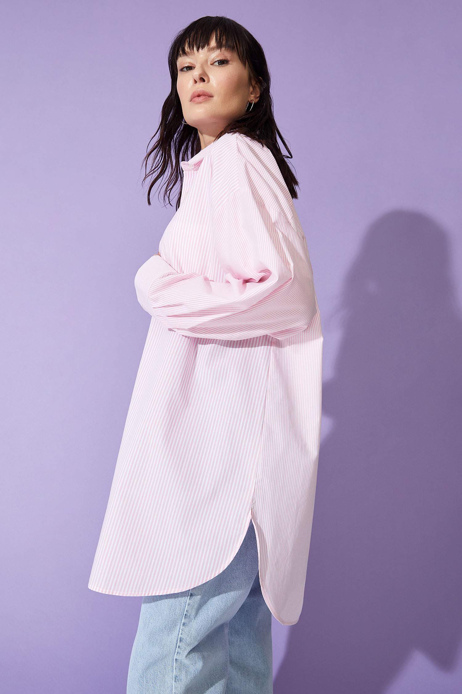 Çizgili Relax Fit Poplin Gömlek Tunik