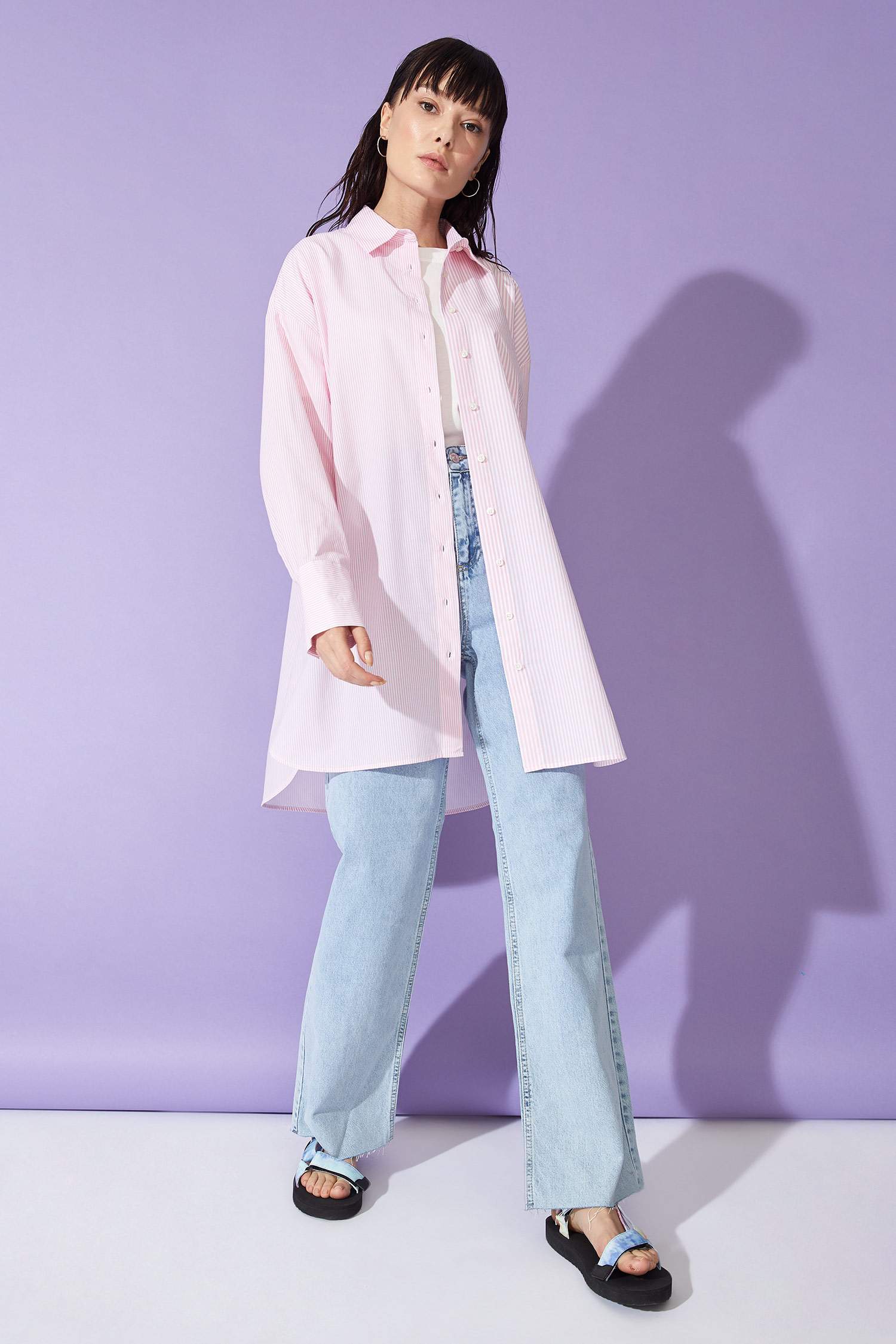Çizgili Relax Fit Poplin Gömlek Tunik