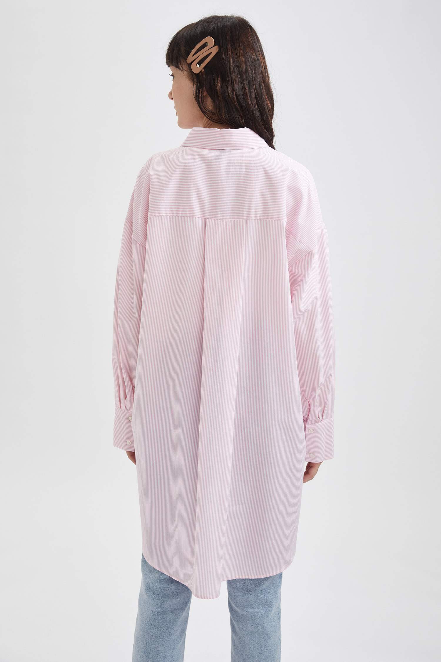 Çizgili Relax Fit Poplin Gömlek Tunik