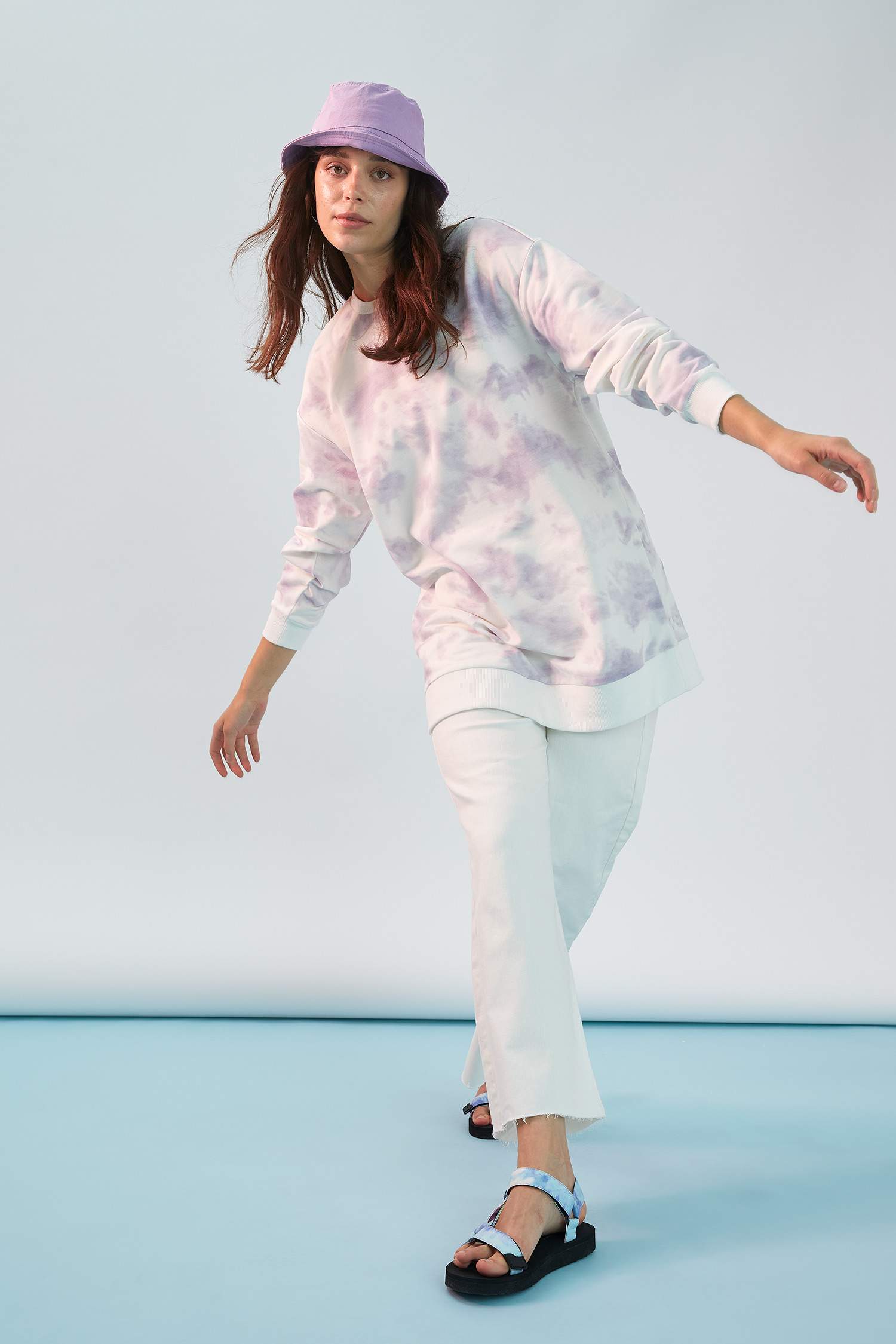 Batik Baskılı Relax Fit Sweatshirt Tunik