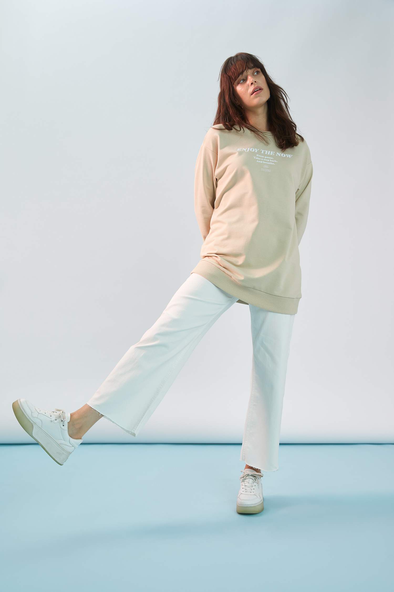 Yazı Baskılı Relax Fit Sweat Tunik