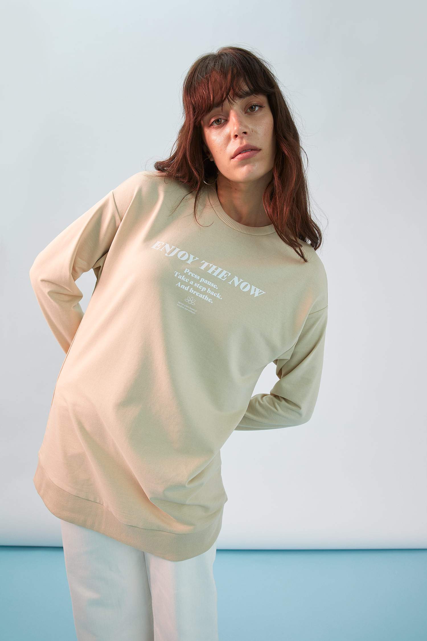 Yazı Baskılı Relax Fit Sweat Tunik