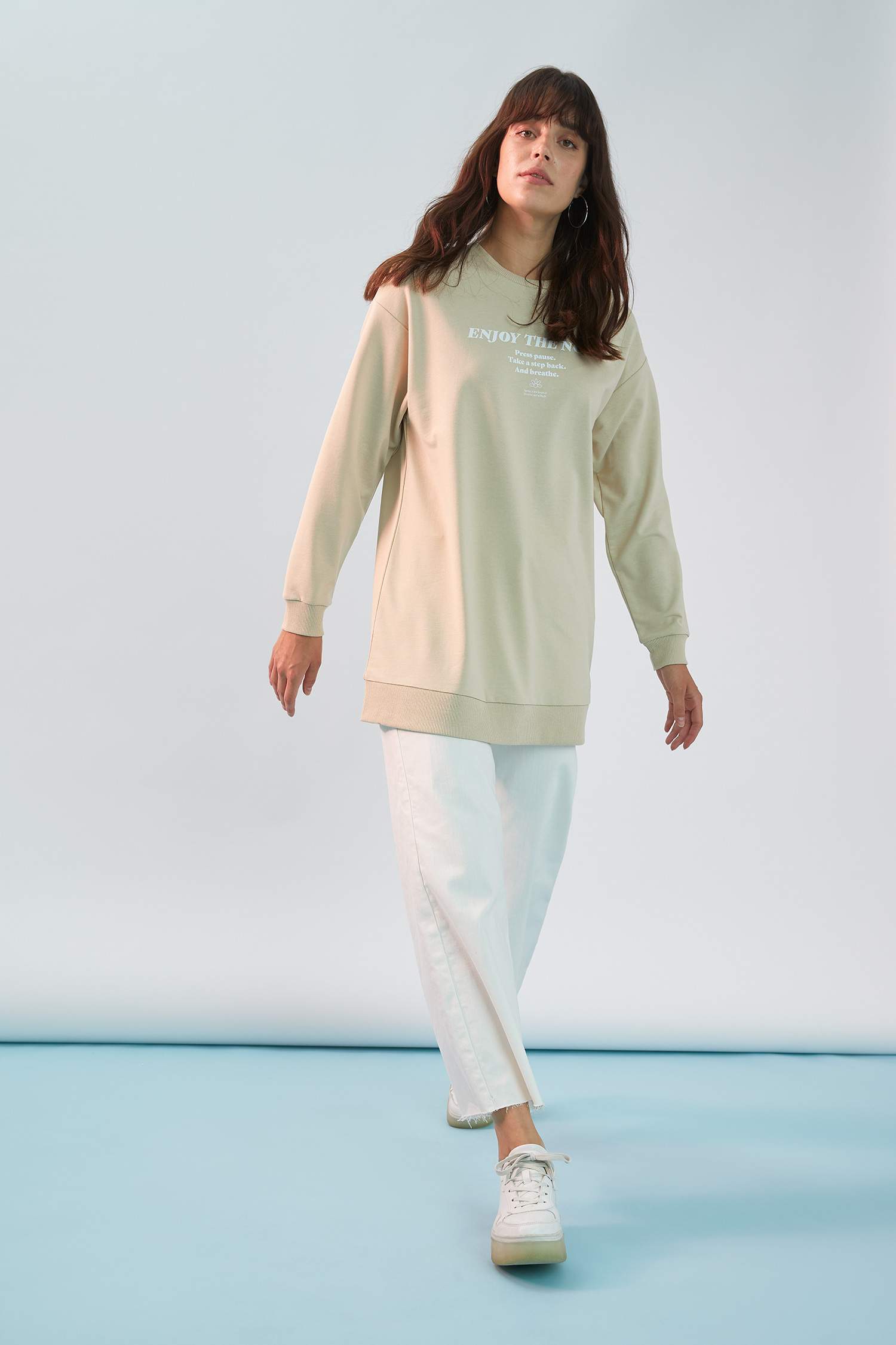 Yazı Baskılı Relax Fit Sweat Tunik