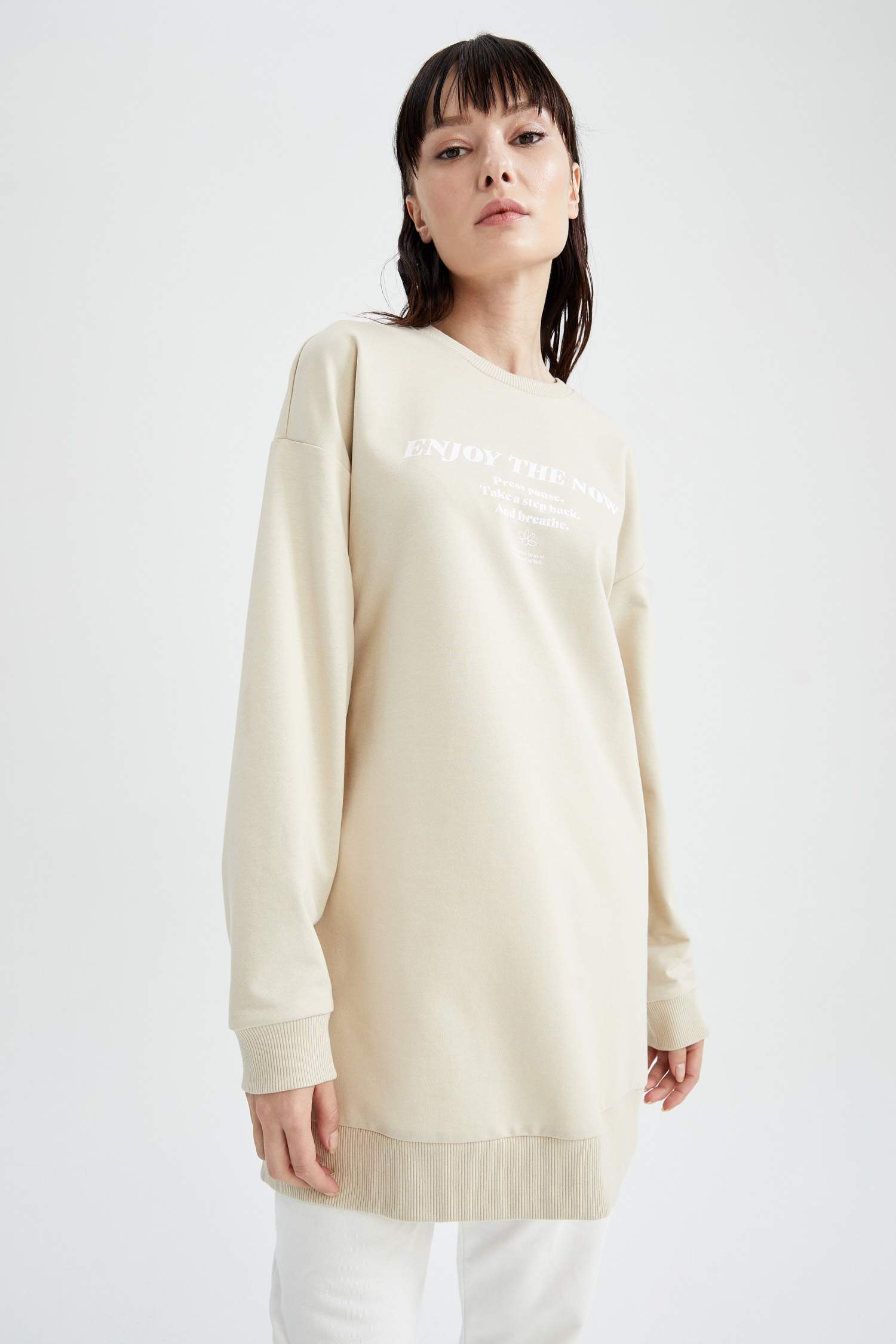 Yazı Baskılı Relax Fit Sweat Tunik