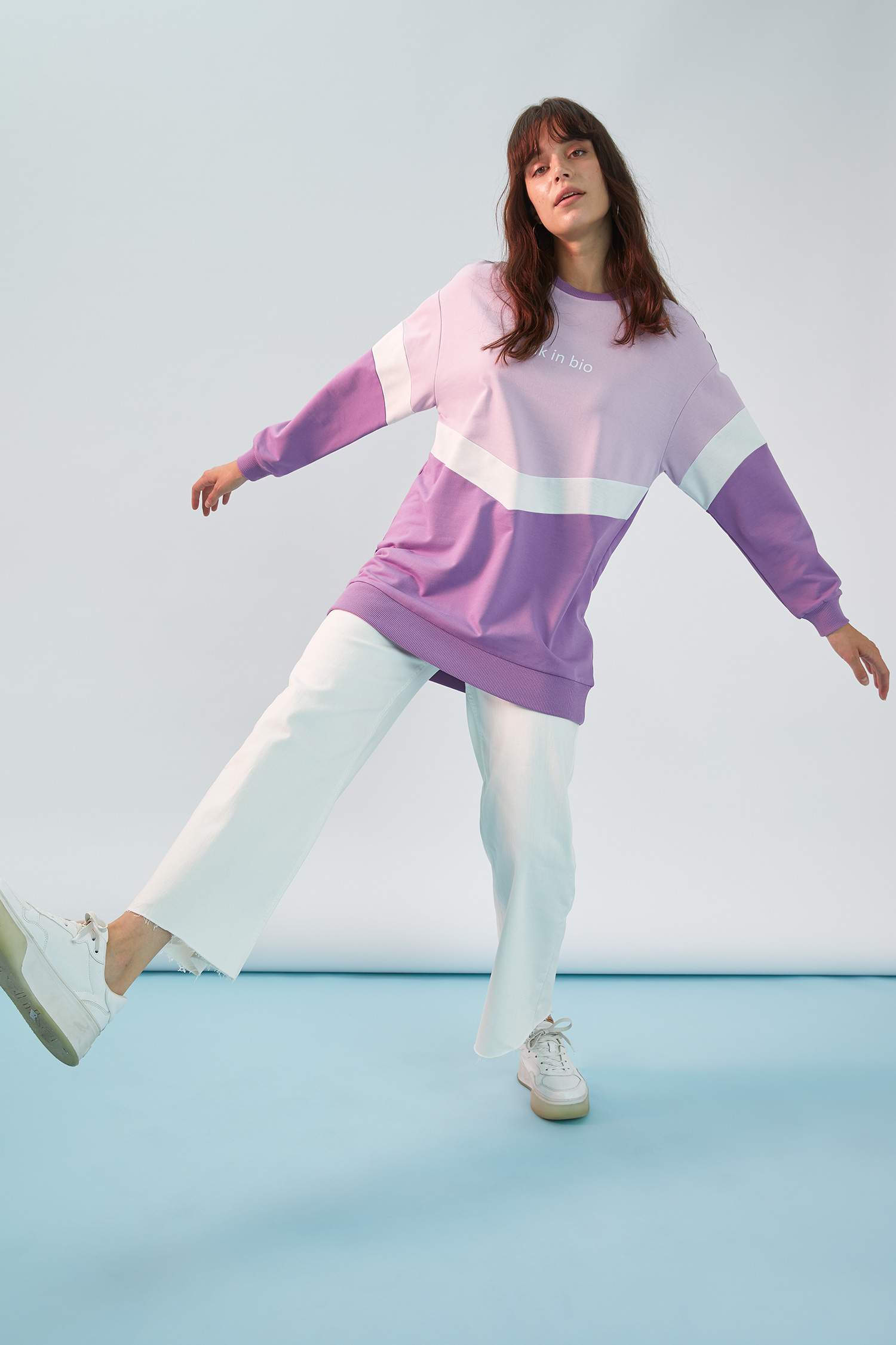 Relax Fit Renk Bloklu Sweat Tunik