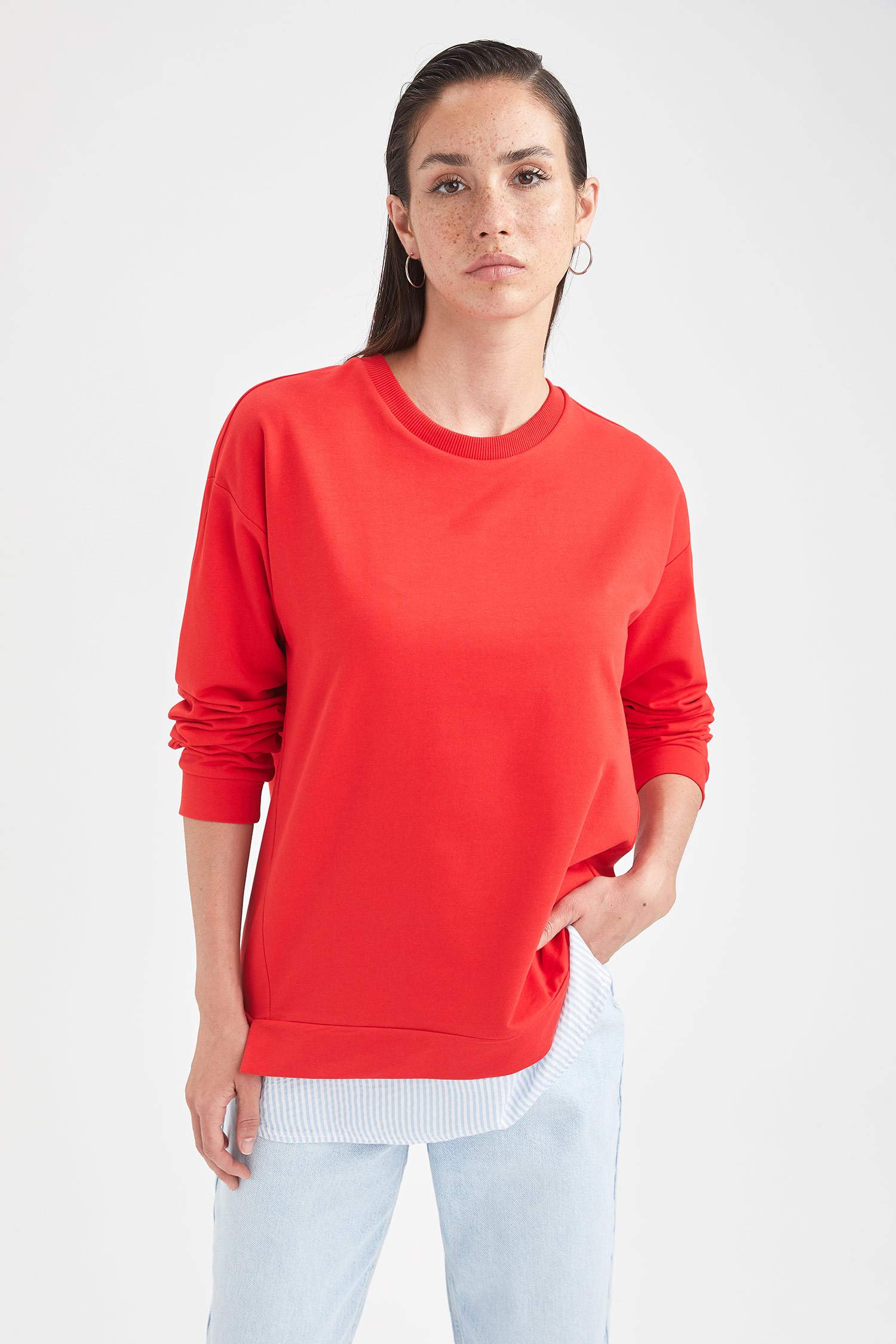 Gömlek Detaylı Regular Fit Sweat Tunik