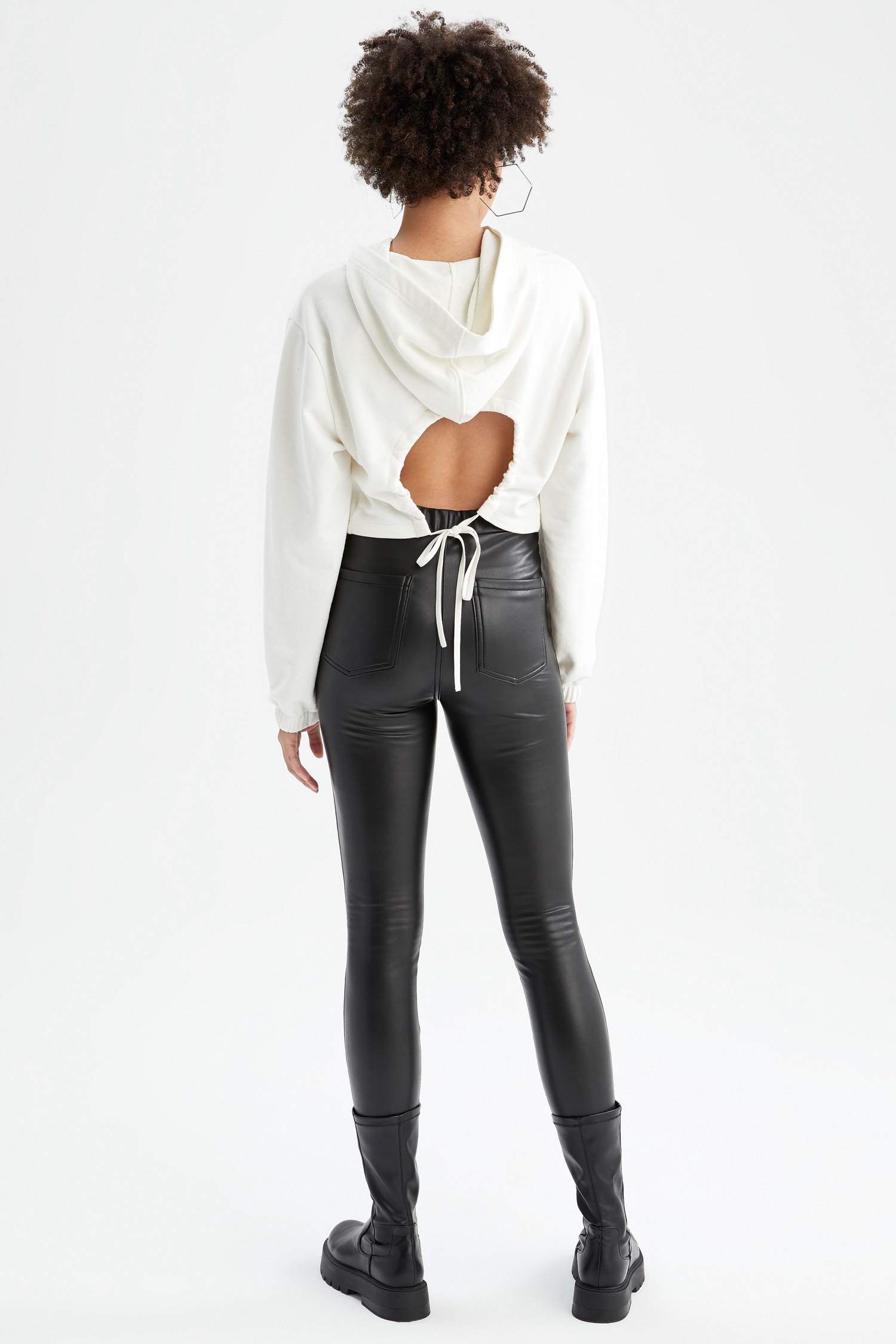 Slim Fit Yüksek Bel Suni Deri Tayt