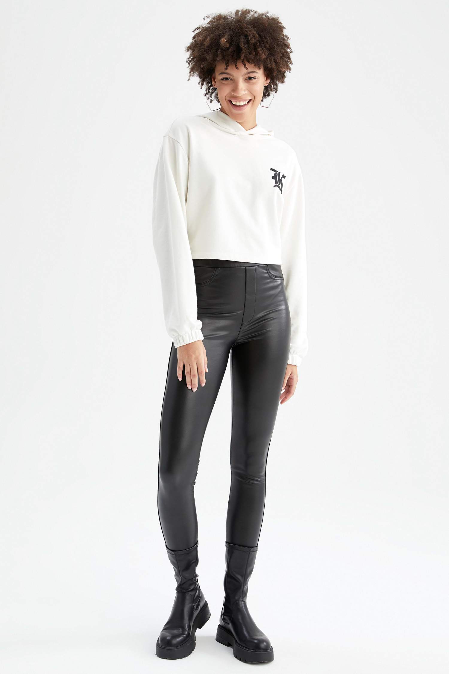 Slim Fit Yüksek Bel Suni Deri Tayt