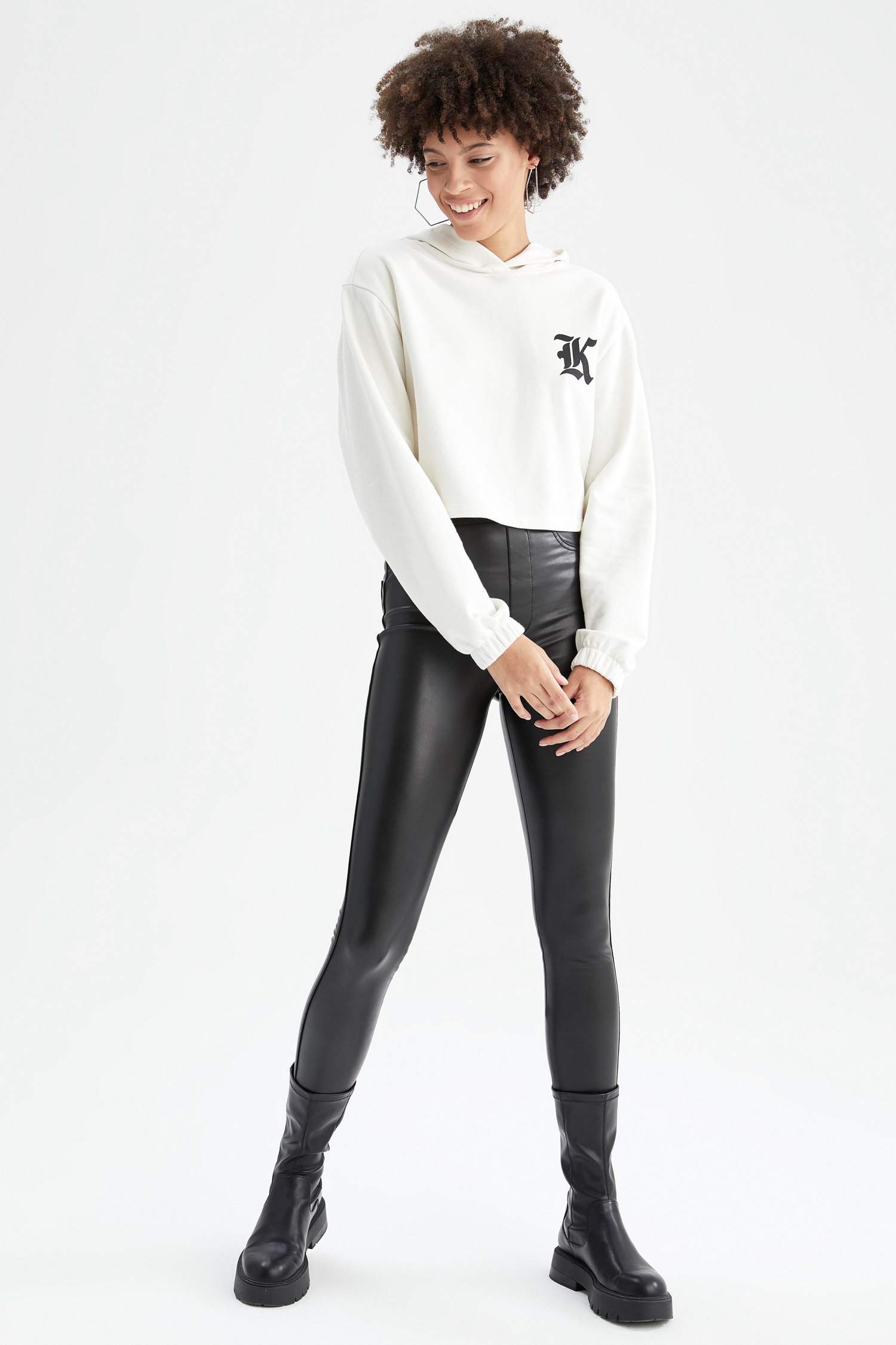 Slim Fit Yüksek Bel Suni Deri Tayt
