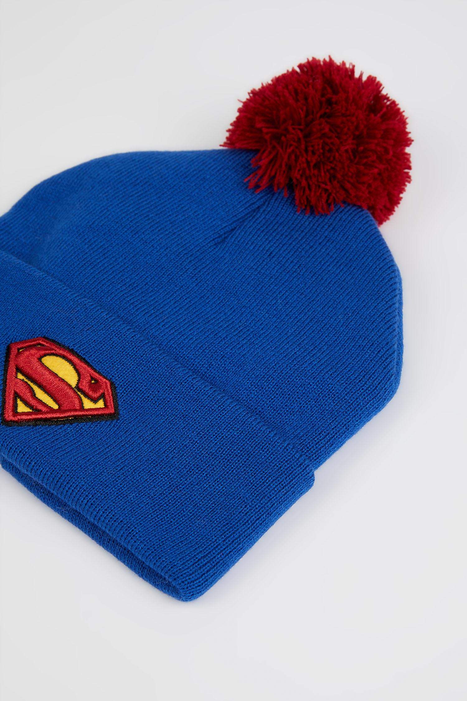 Erkek Çocuk Superman Lisanslı Ponponlu Triko Bere