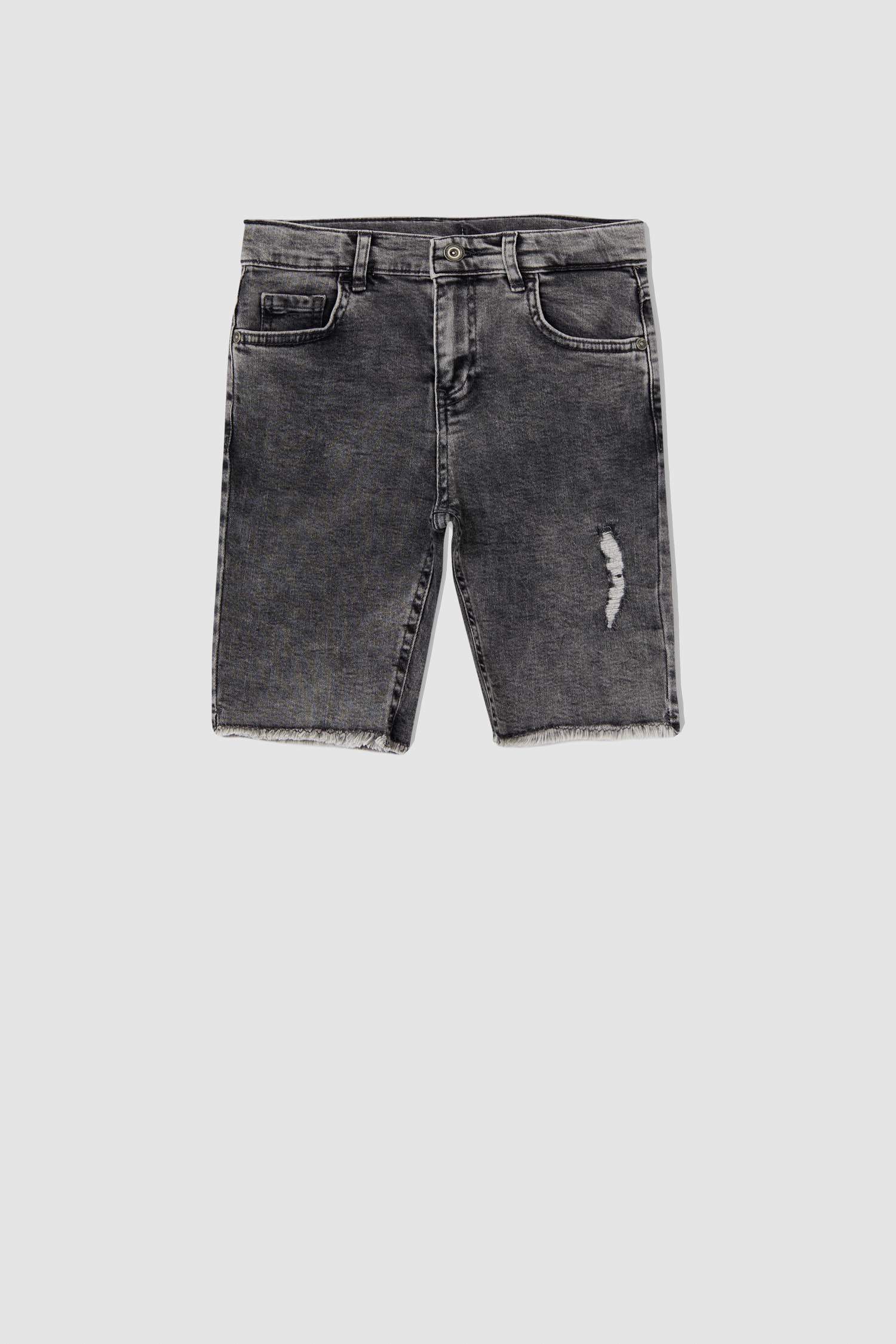 Erkek Çocuk Regular Fit Yıpratma Detaylı Jean Bermuda Şort