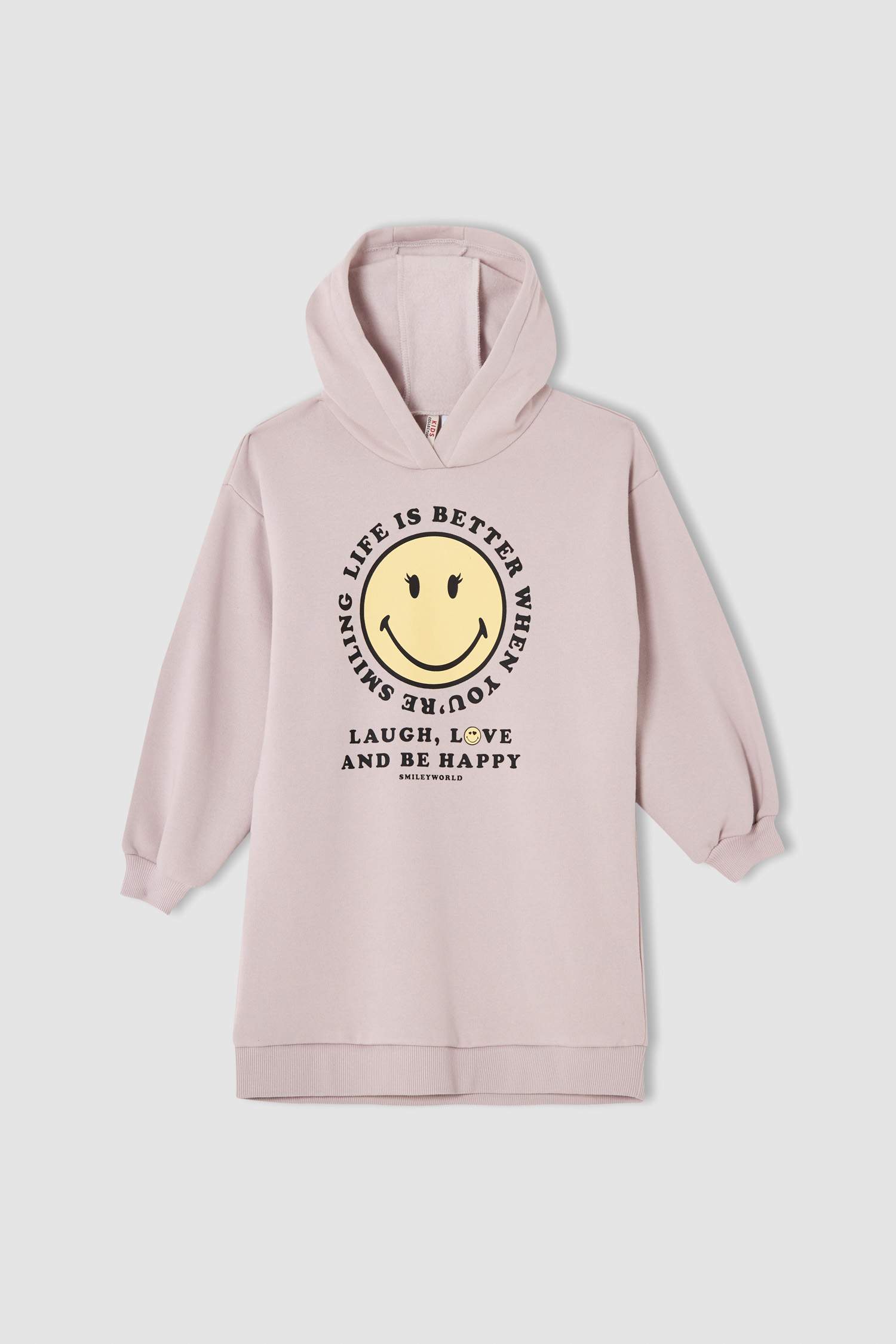 Kız Çocuk SmileyWorld Lisanslı Kapüşonlu İçi Yumuşak Tüylü Sweat Elbise