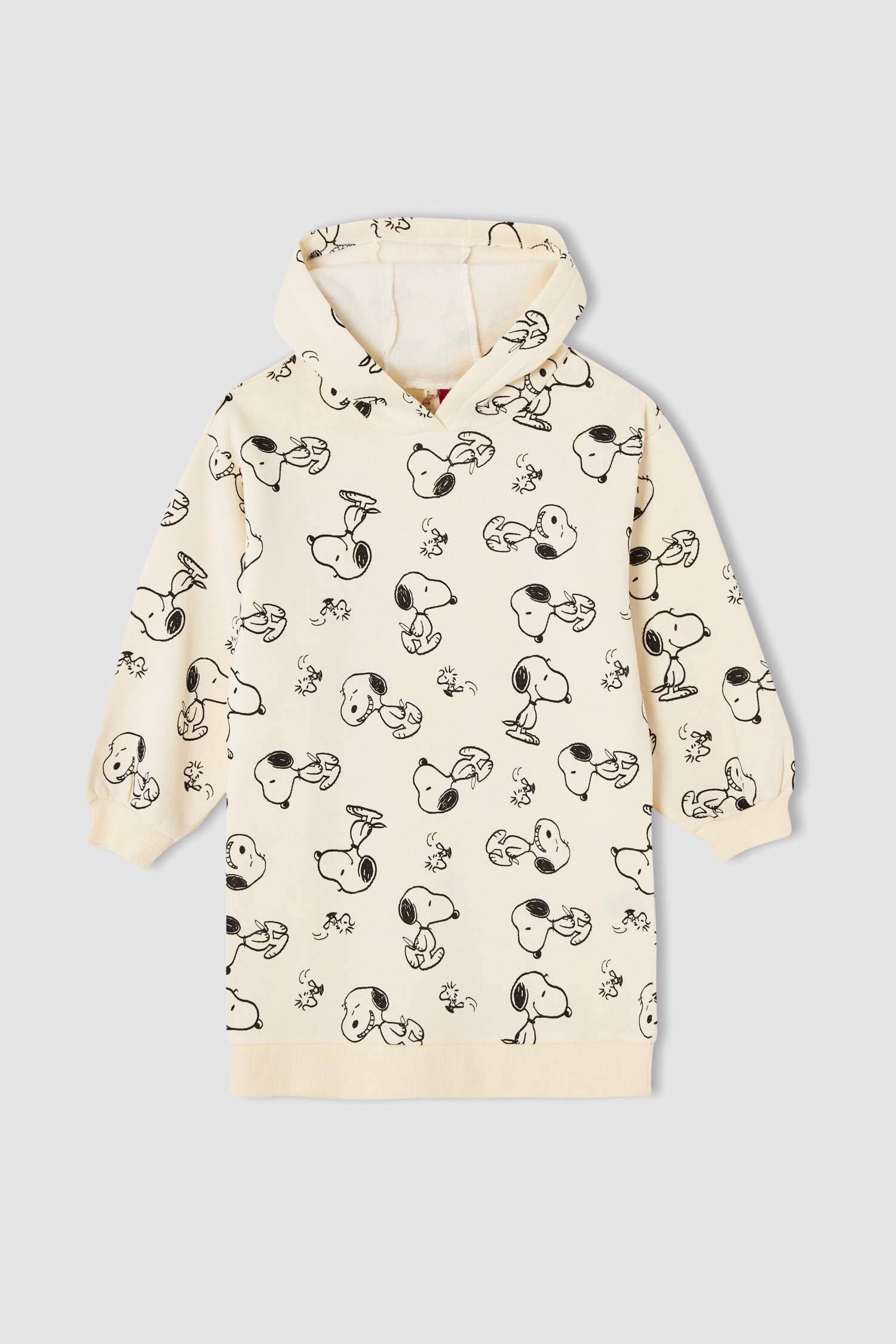 Kız Çocuk Snoopy Lisanslı Kapüşonlu İçi Yumuşak Tüylü Sweat Elbise