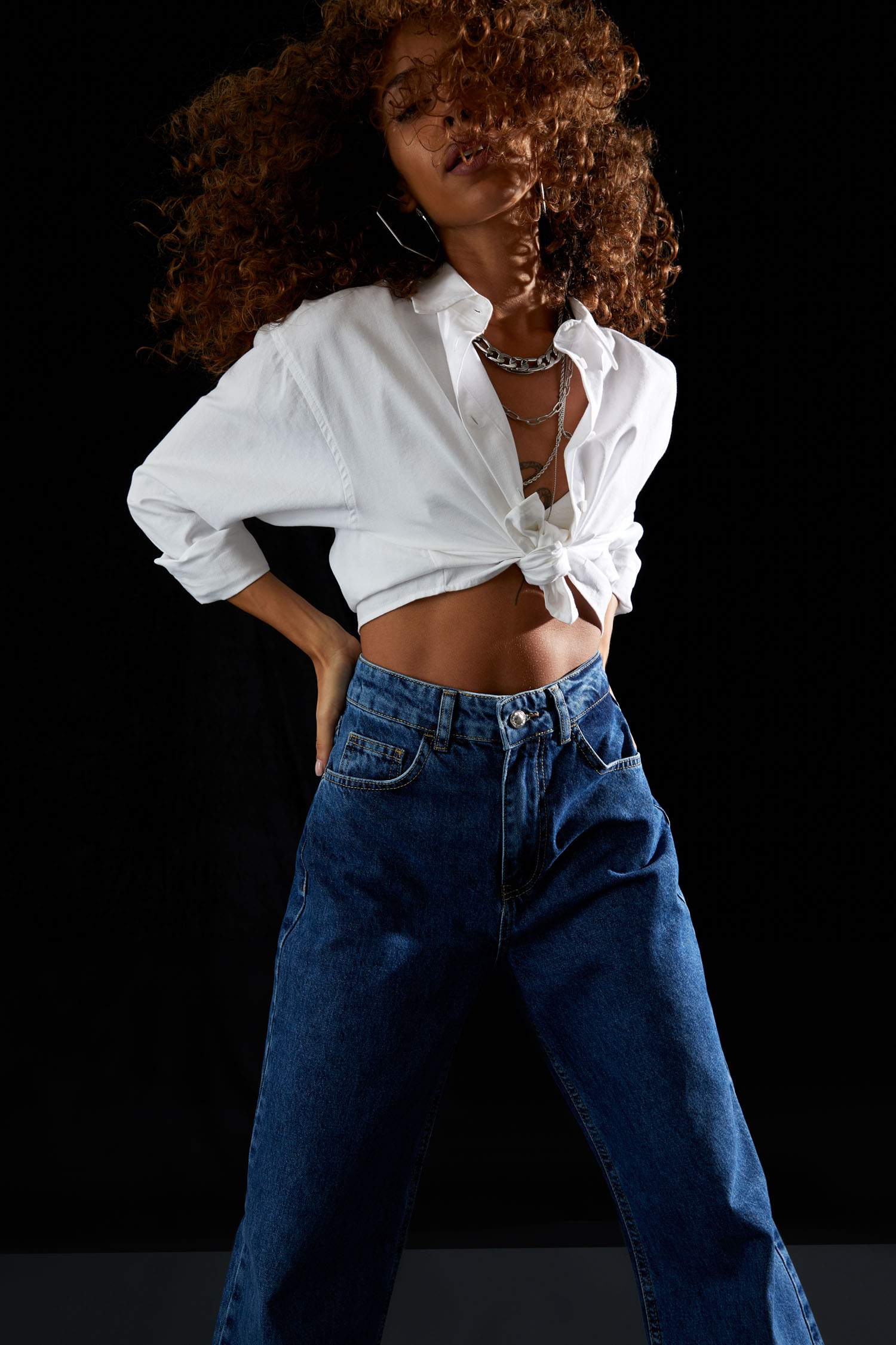 Basic Relax Fit Pamuklu Oxford Crop Gömlek
