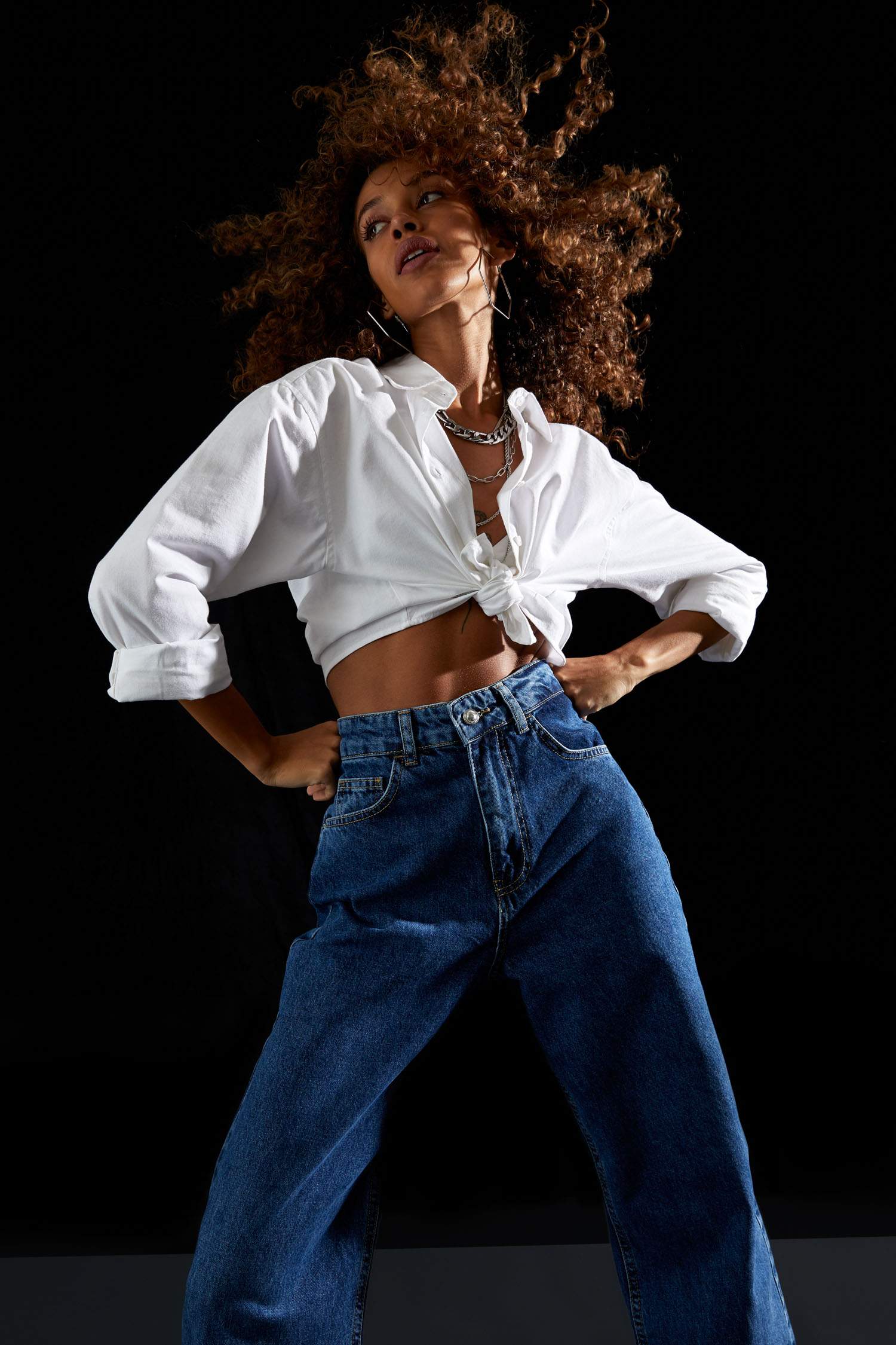 Basic Relax Fit Pamuklu Oxford Crop Gömlek
