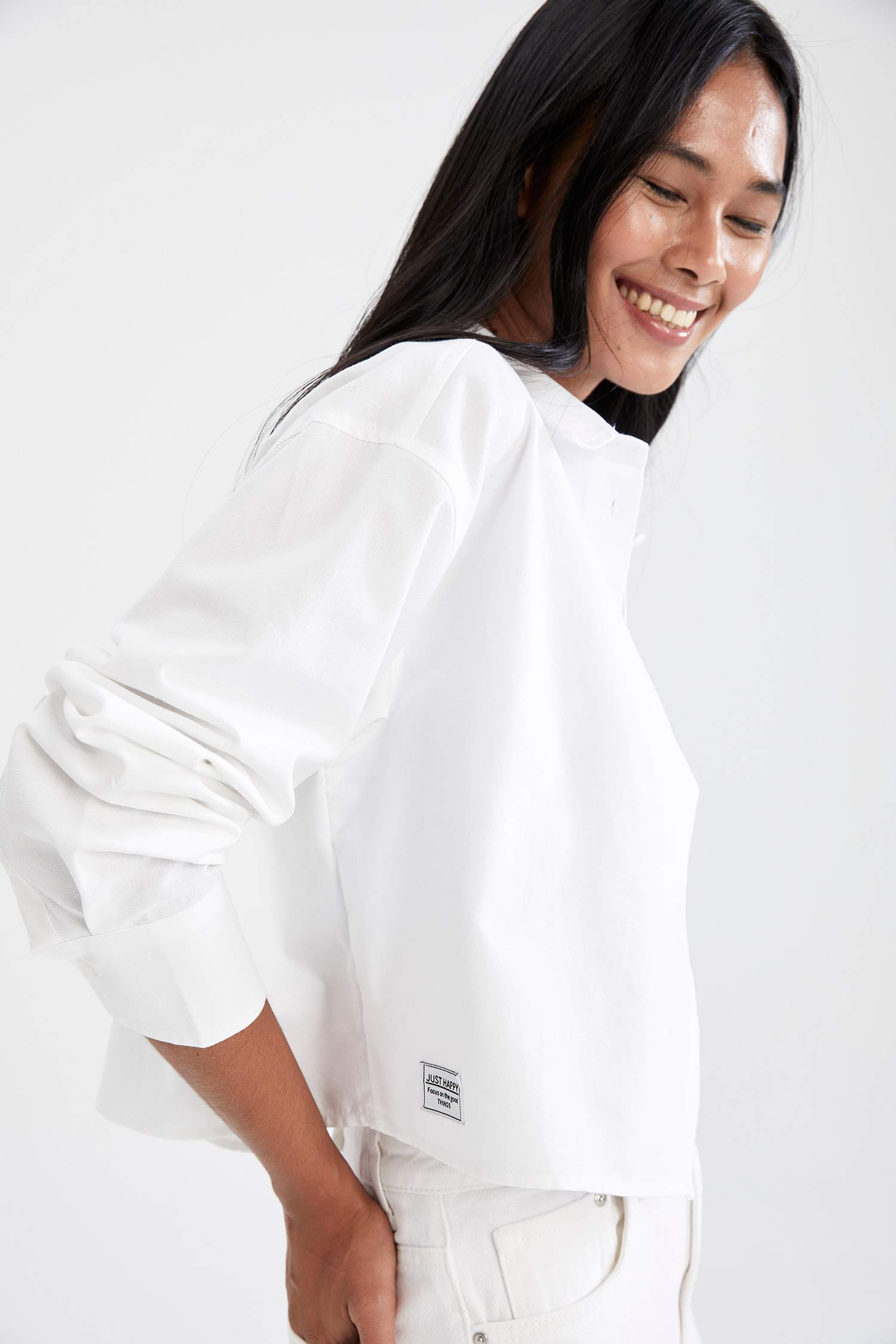 Basic Relax Fit Pamuklu Oxford Crop Gömlek