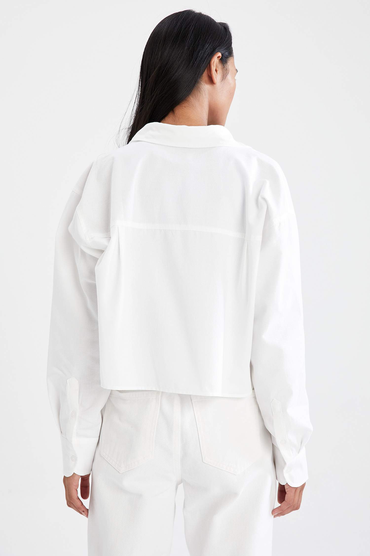 Basic Relax Fit Pamuklu Oxford Crop Gömlek
