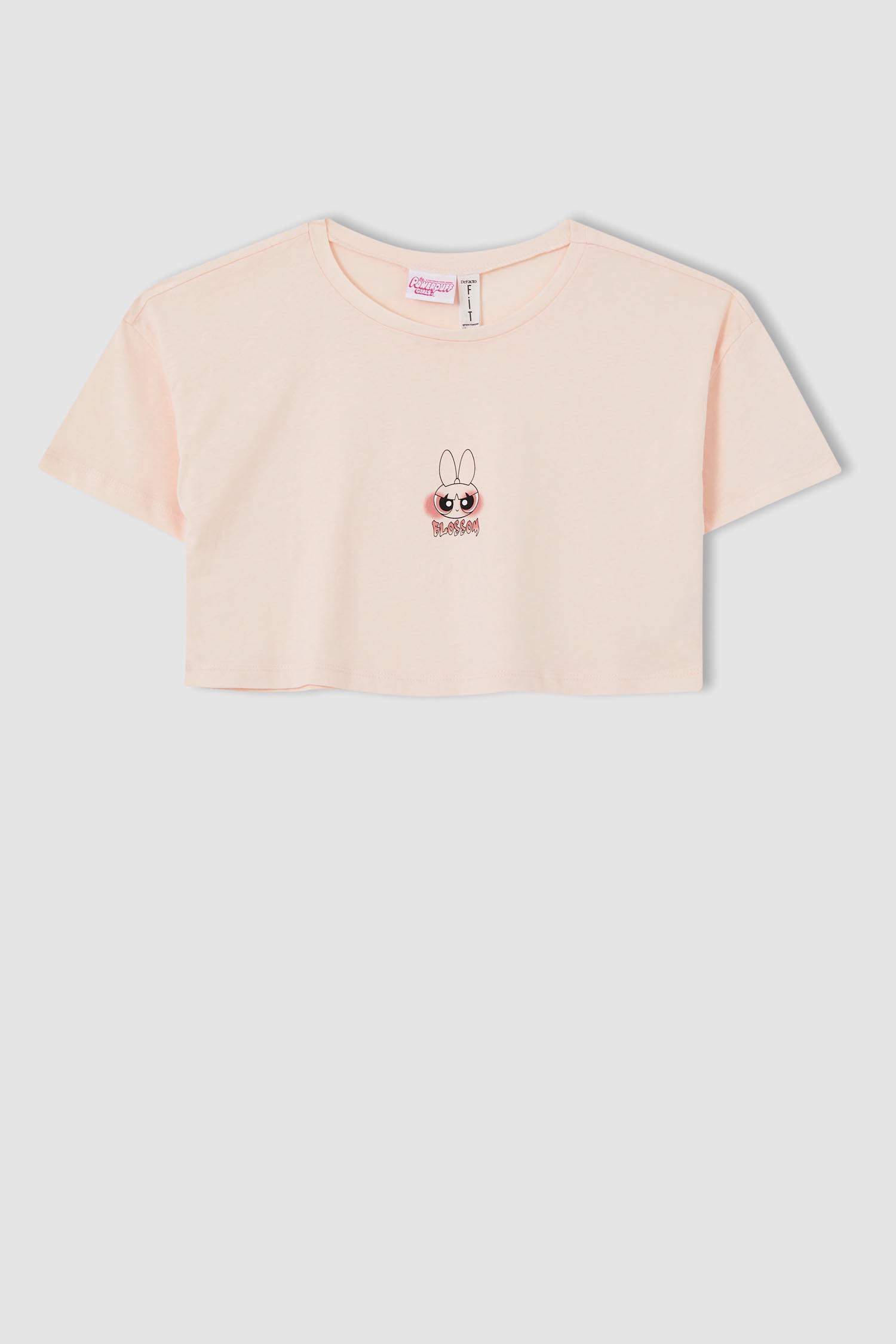 ız Çocuk Kız Çocuk PowerPuff Lisanslı Kısa Kollu Crop Tişört Ve Şort Takımı