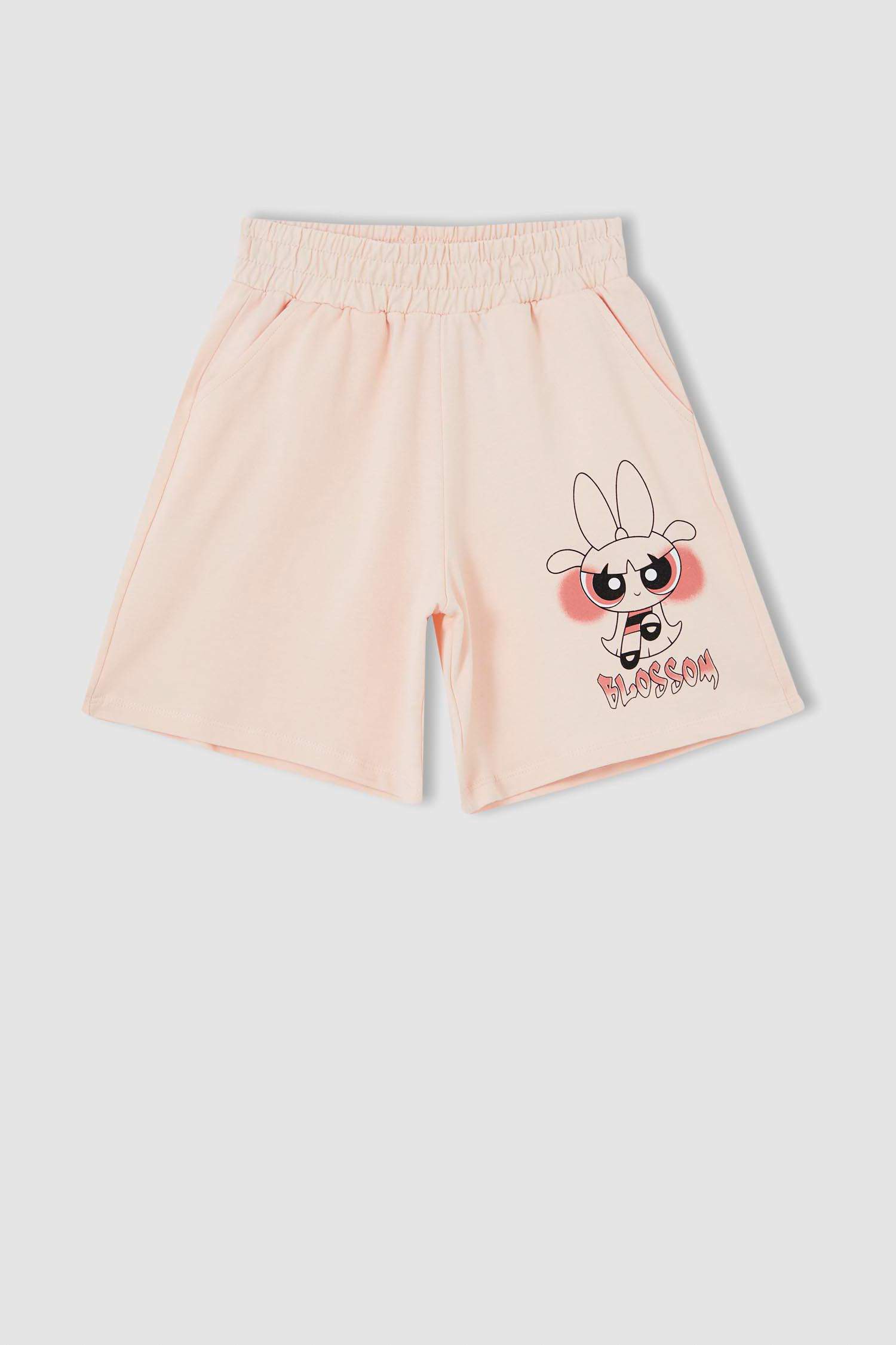 ız Çocuk Kız Çocuk PowerPuff Lisanslı Kısa Kollu Crop Tişört Ve Şort Takımı