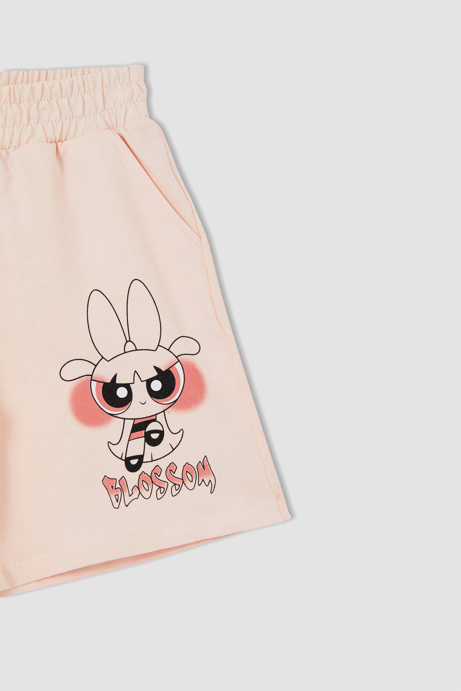 ız Çocuk Kız Çocuk PowerPuff Lisanslı Kısa Kollu Crop Tişört Ve Şort Takımı