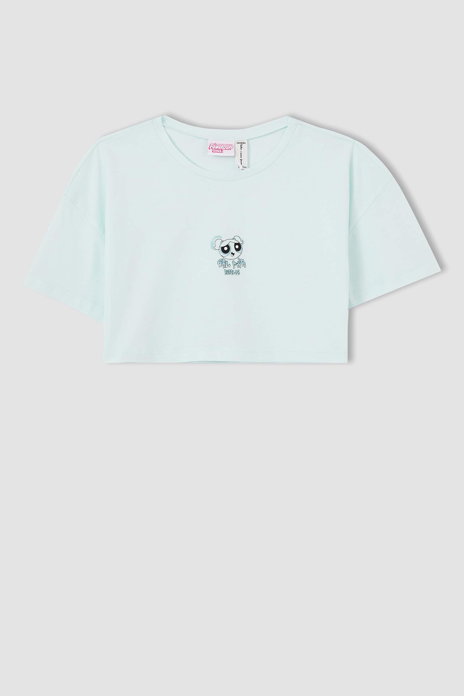 Kız Çocuk PowerPuff Lisanslı Kısa Kollu Crop Tişört Ve Şort Takımı
