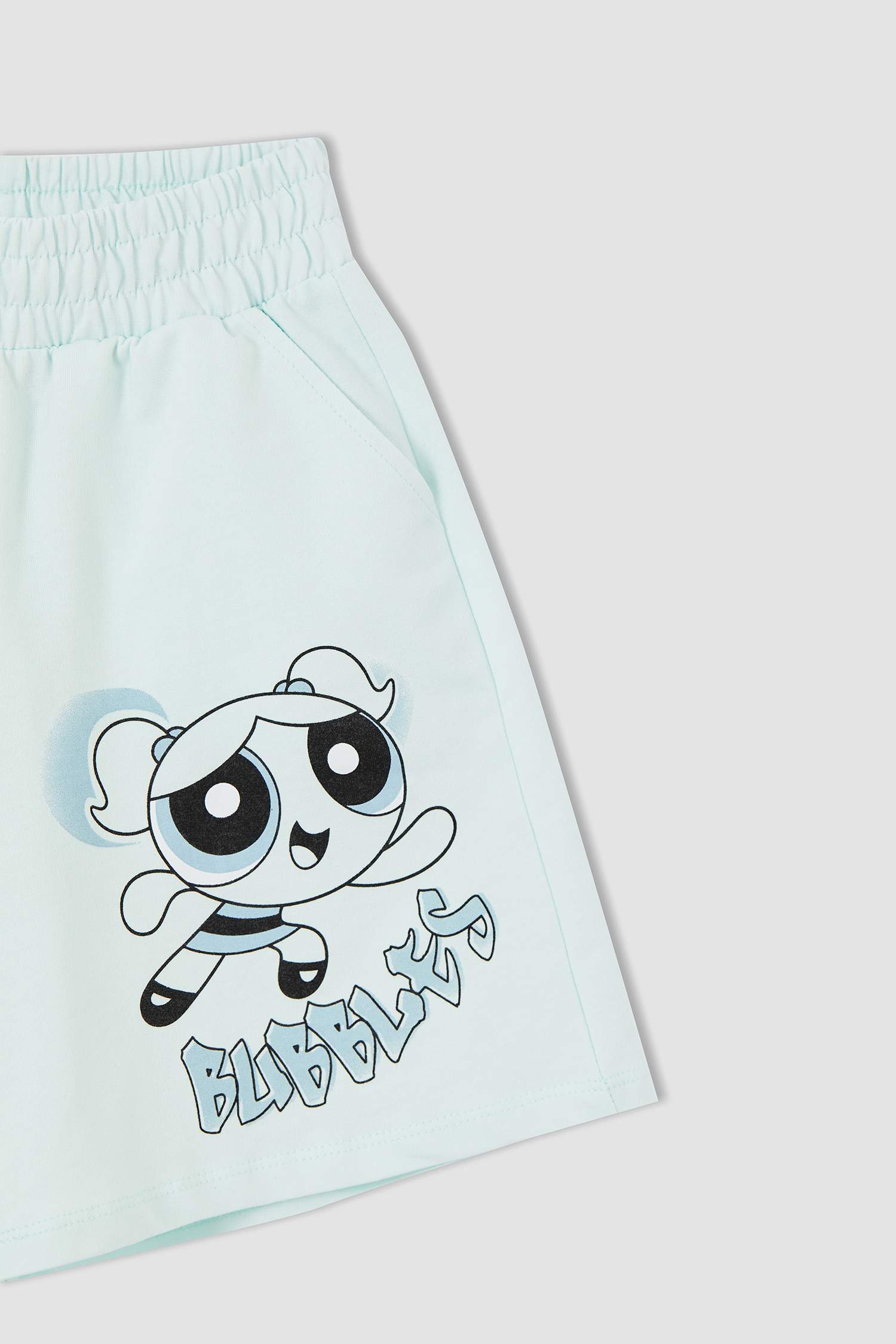 Kız Çocuk PowerPuff Lisanslı Kısa Kollu Crop Tişört Ve Şort Takımı