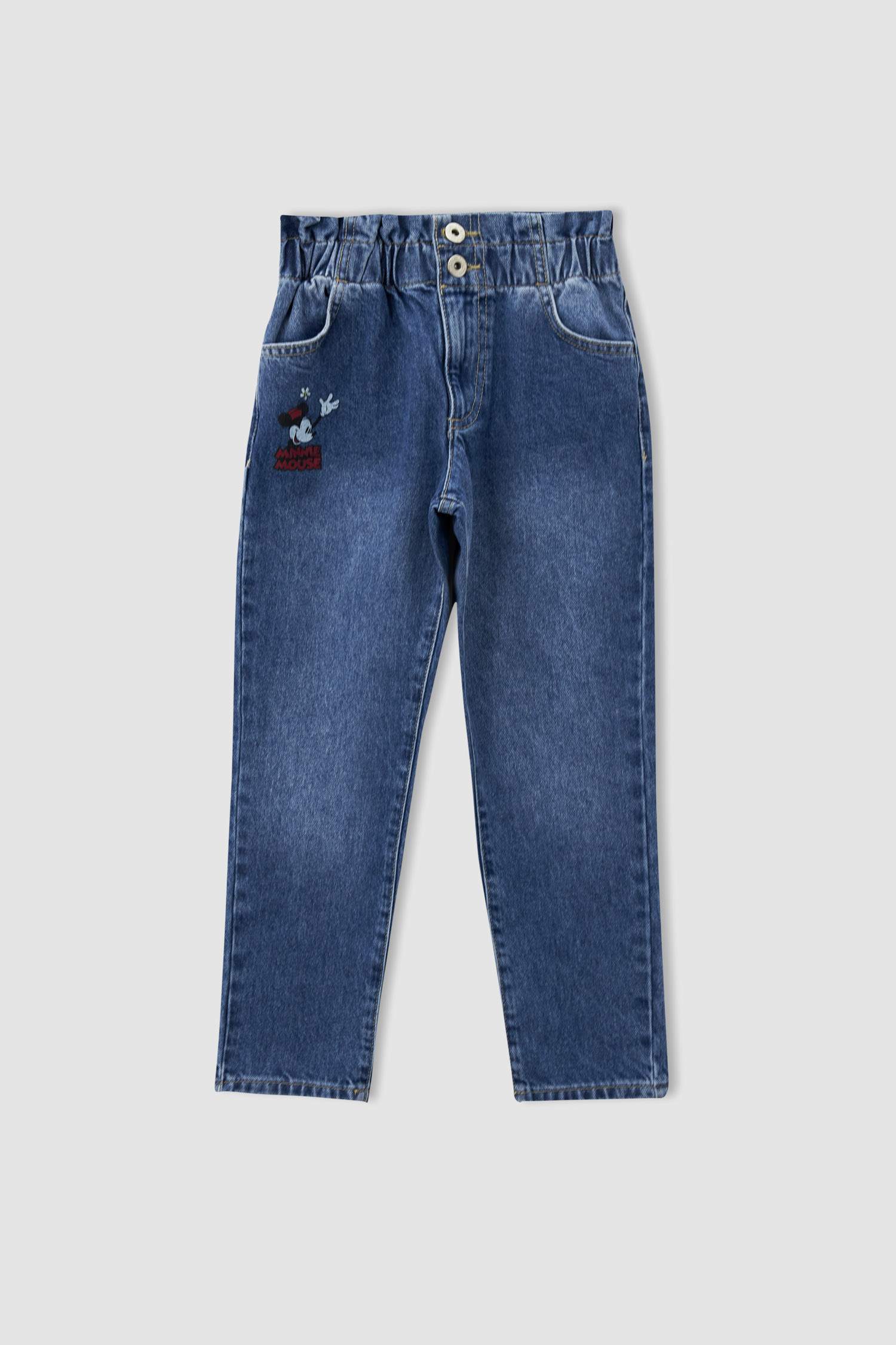 Kız Çocuk Mickey Mouse Lisanslı Relax Fit Paperbag Jean Pantolon