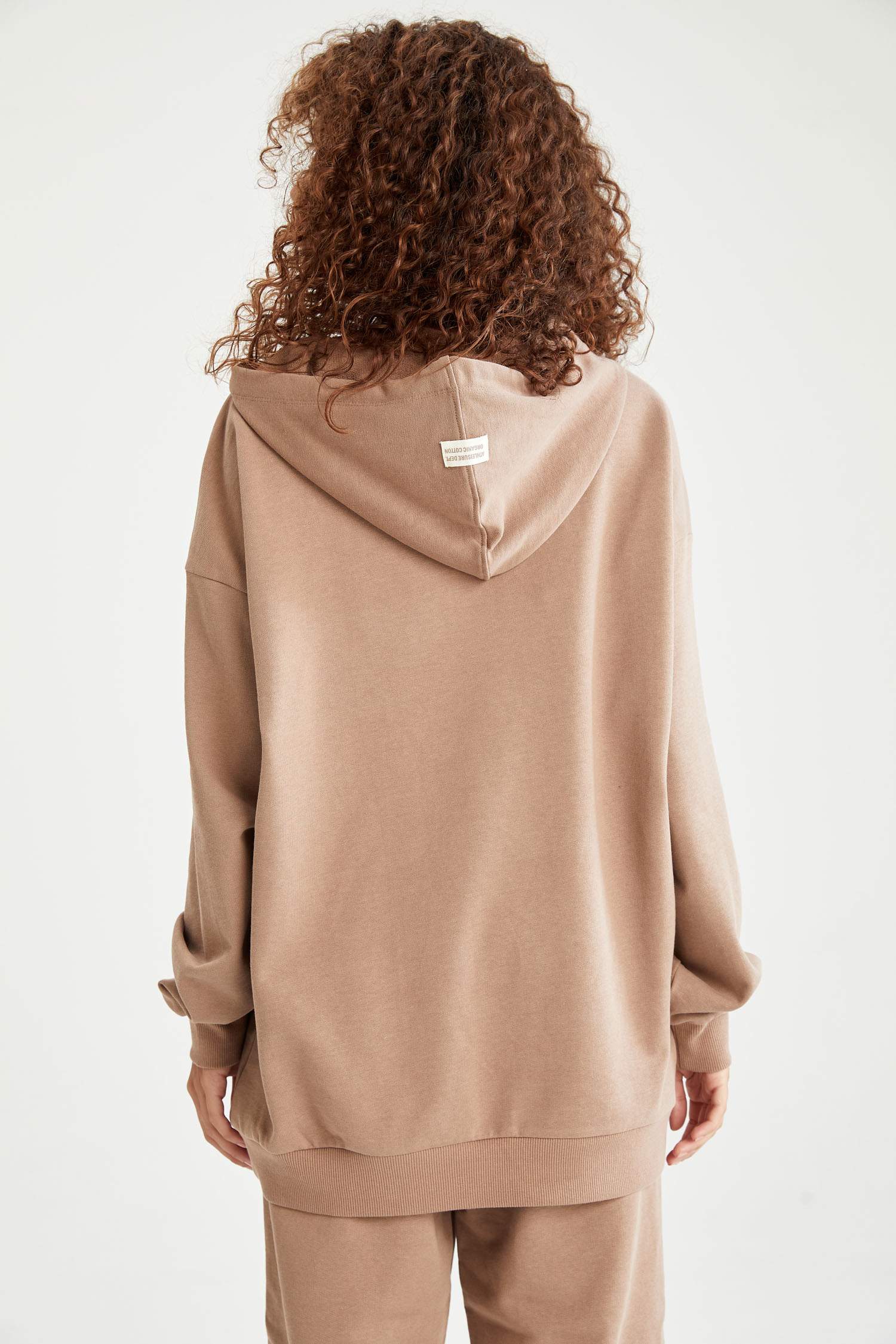 Slogan Baskılı Organik Pamuklu Cepli Kapüşonlu Oversize Fit Sweatshirt