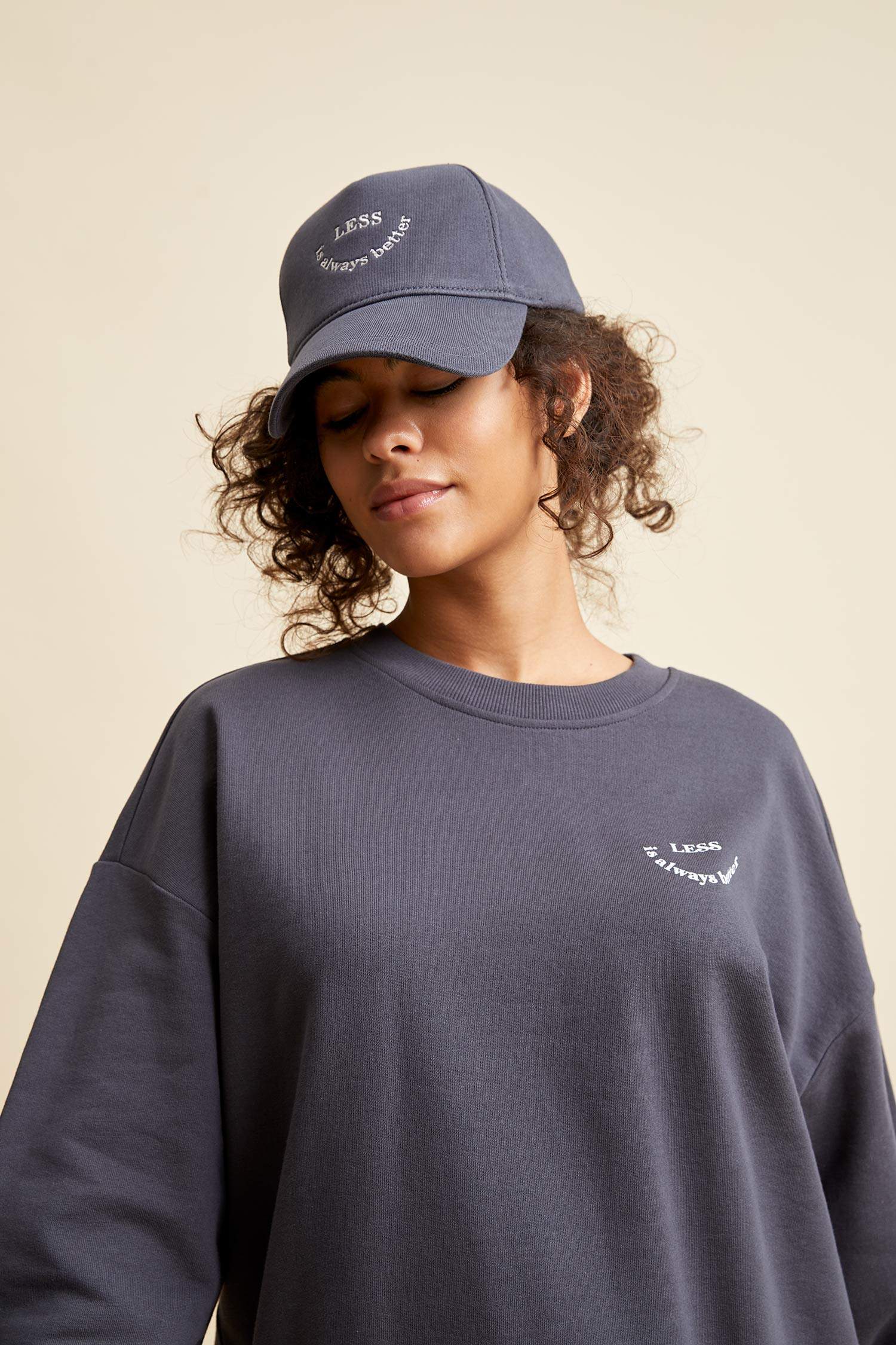 Organik Pamuklu Slogan Baskılı Oversize Fit İçi Yumuşak Tüylü Sweatshirt