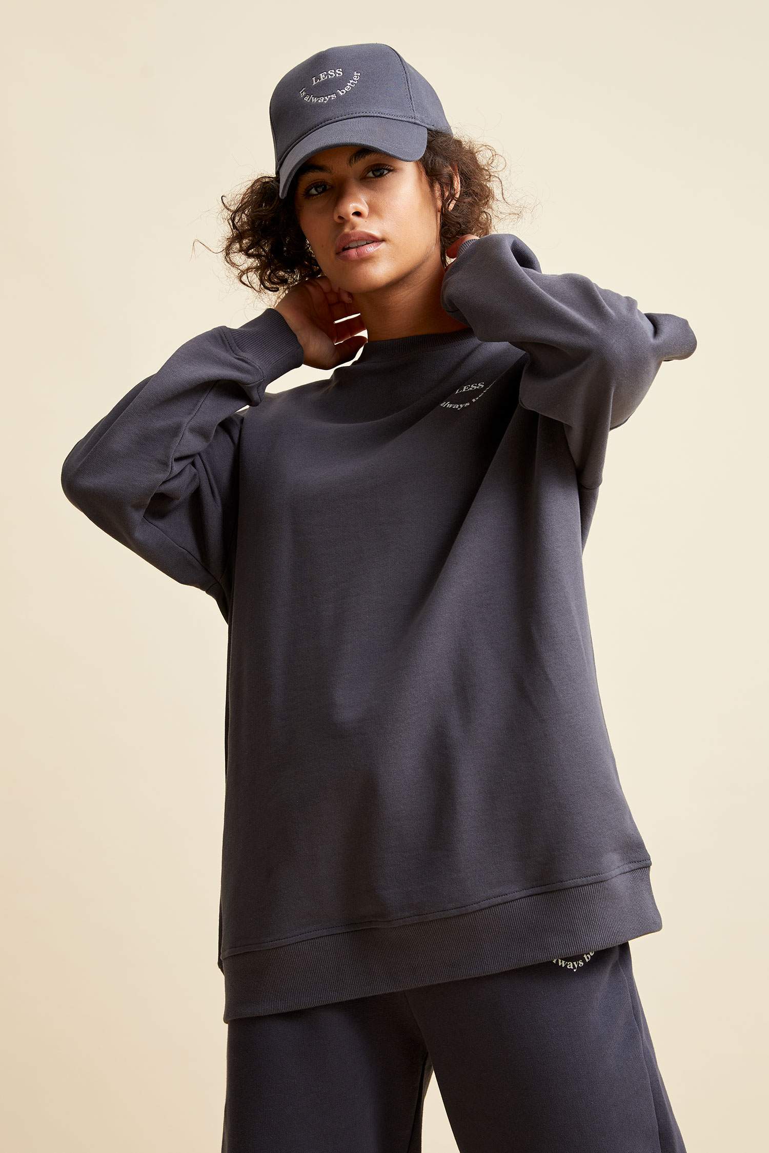 Organik Pamuklu Slogan Baskılı Oversize Fit İçi Yumuşak Tüylü Sweatshirt